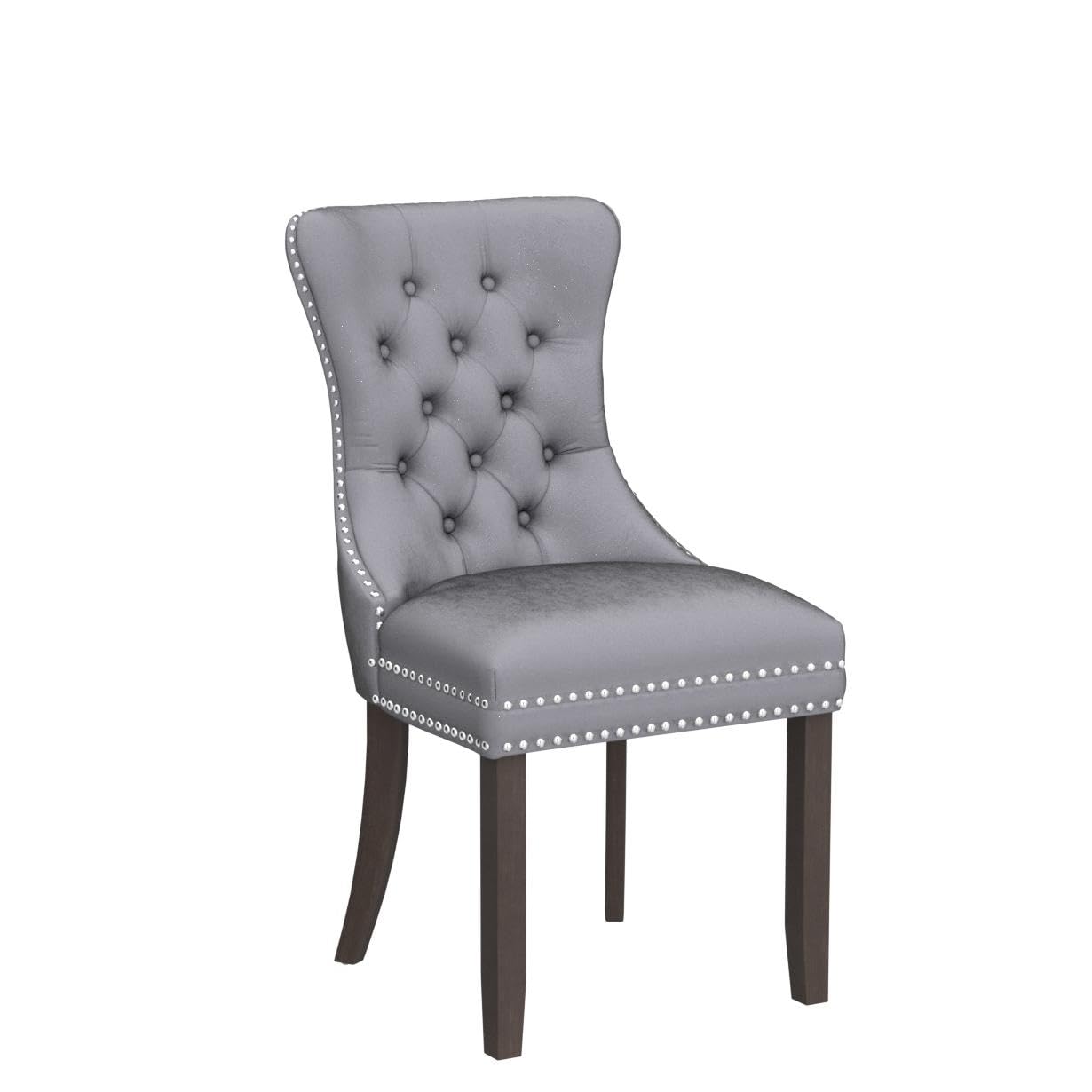 Kiztir Velvet Dining Chairs Set of 4 - Upholstered Luxury Tufted Chairs with Nailhead Trim & Button Back - Elegant Accent Chairs for Dining Room, Living Room, Kitchen or Bedroom (Light Gray) - Perfect for Home Decor, Dinner Parties & Cozy Gatherings