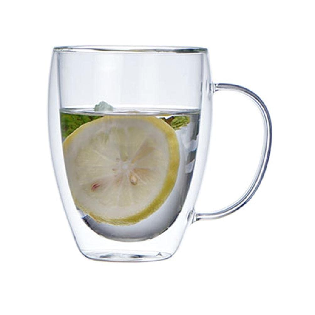 250ml/350ml/450ml Insulated Double Wall Glass Coffee Mug with Handle - Heat Resistant Drinking Cup for Hot/Cold Beverages - Perfect for Home, Office or Cafe Use