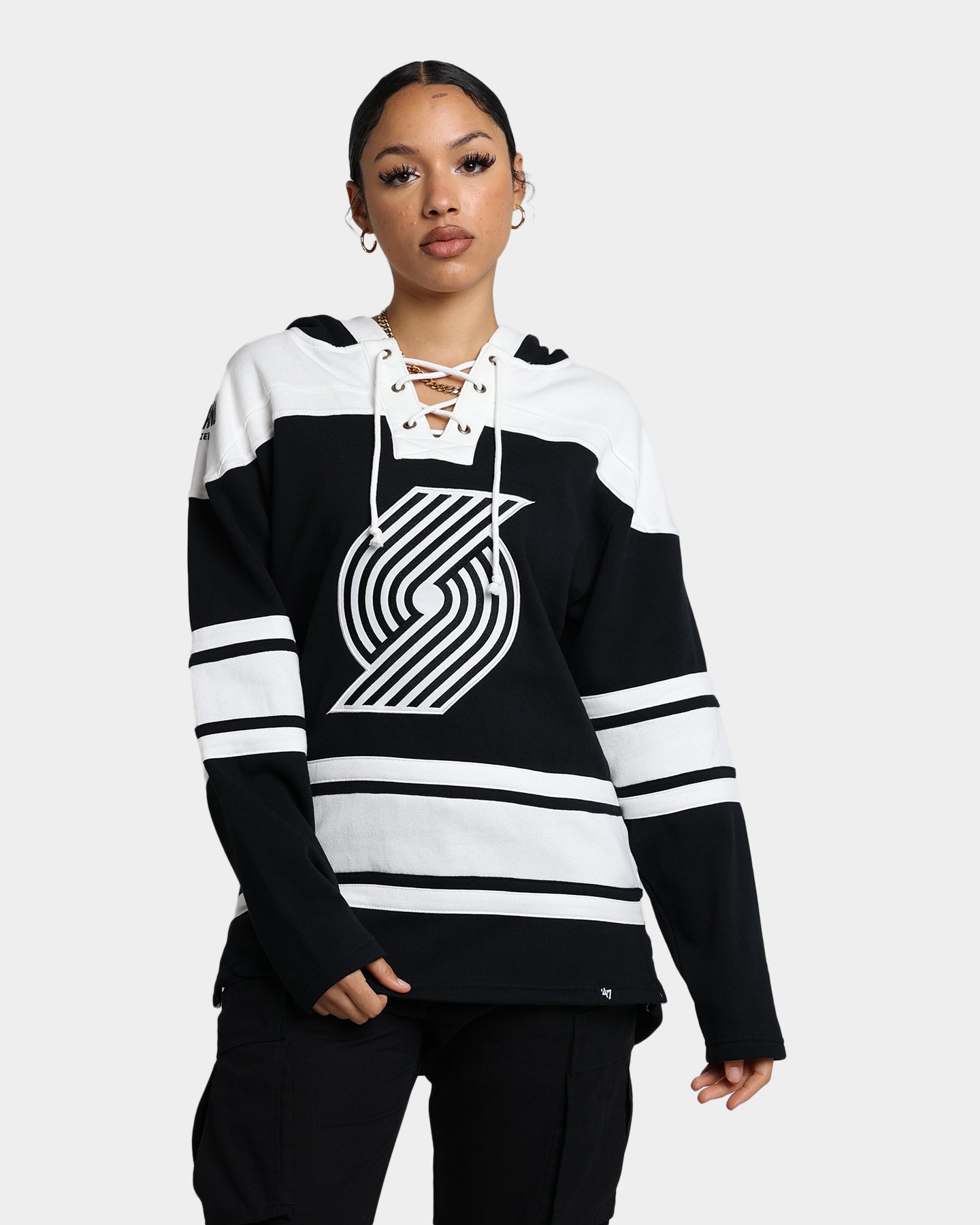 47 Brand Portland Trail Blazers Superior Lacer Hoodie - Men's NBA Basketball Pullover Sweatshirt (Jet Black) - Perfect for Game Day, Casual Wear & Fan Apparel