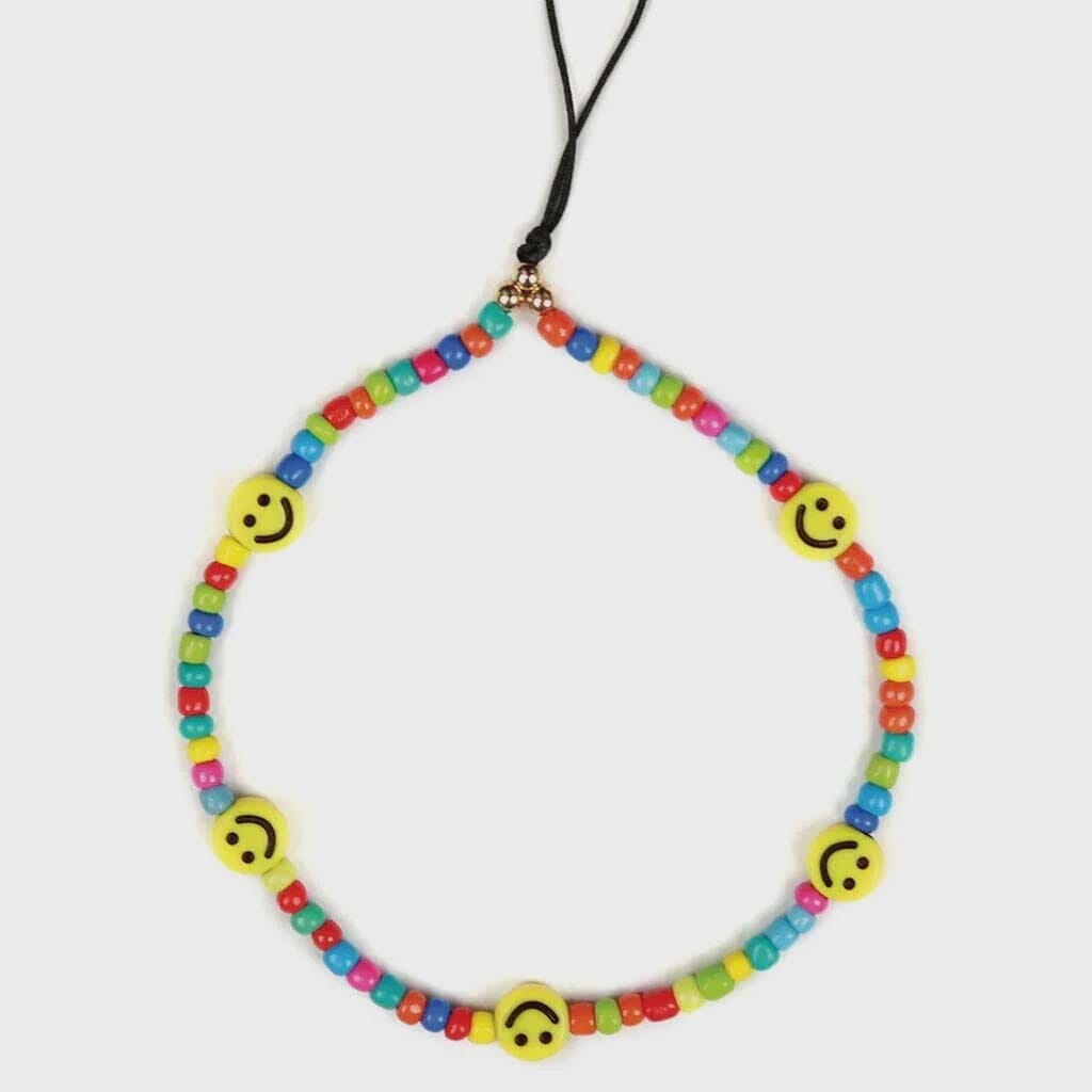 Mini Beaded Smiley Phone Charm - Cute Beaded Keychain for Phone, Bag & Keys - Perfect for Gifts, DIY Jewelry & Accessories