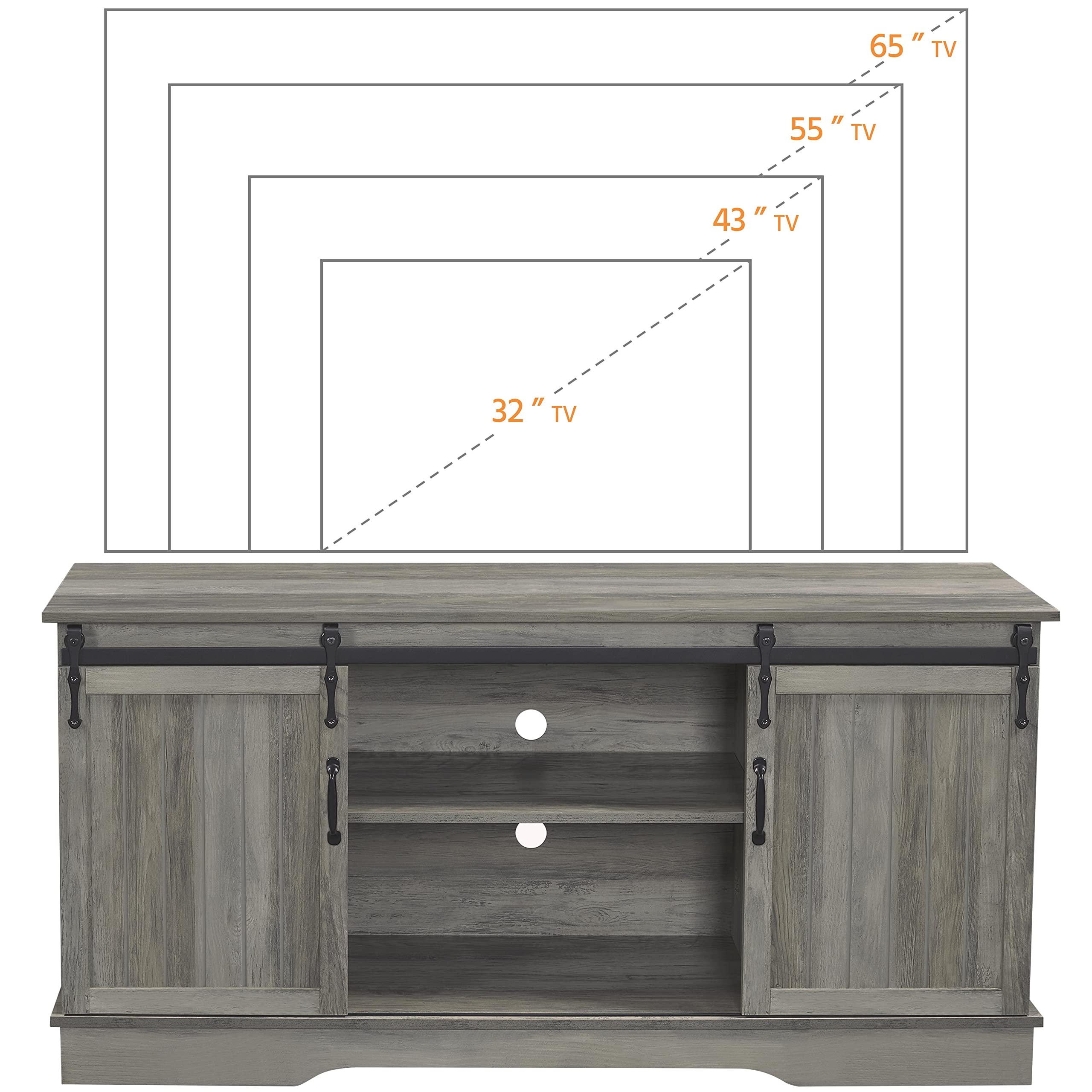 Topeakmart 65 Inch TV Stand with Sliding Barn Doors - Modern Wood Media Console for Living Room, Bedroom & Home Theater - Grey Wash Entertainment Center for TVs up to 65
