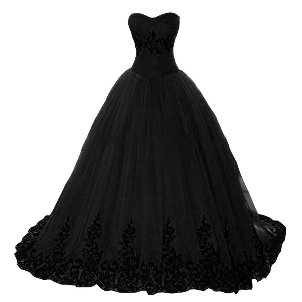Kivary Women's Gothic Black Lace Tulle Wedding Dress - Elegant Vintage Ball Gown for Prom, Evening Party & Formal Events - Perfect for Brides, Bridesmaids & Special Occasions