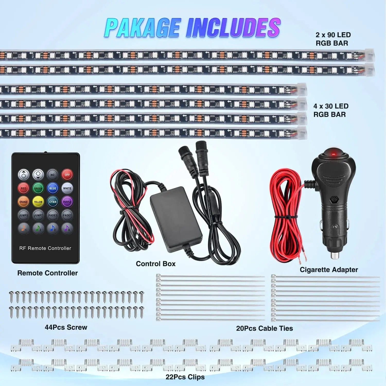 300 LEDs RGB Underglow Neon APP Remote Control LED Strip Lights (6 Pack) - Perfect for Car Interior, Bedroom, Party, and Home Decoration