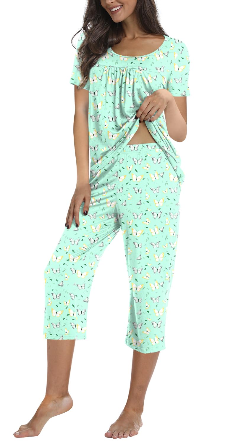 POPYOUNG Women's Summer Pajama Set - 2 Piece Loungewear with Pockets, Soft Sleepwear & Lounge Outfit for Women | Perfect for Sleeping, Relaxing at Home, and Vacation Comfort
