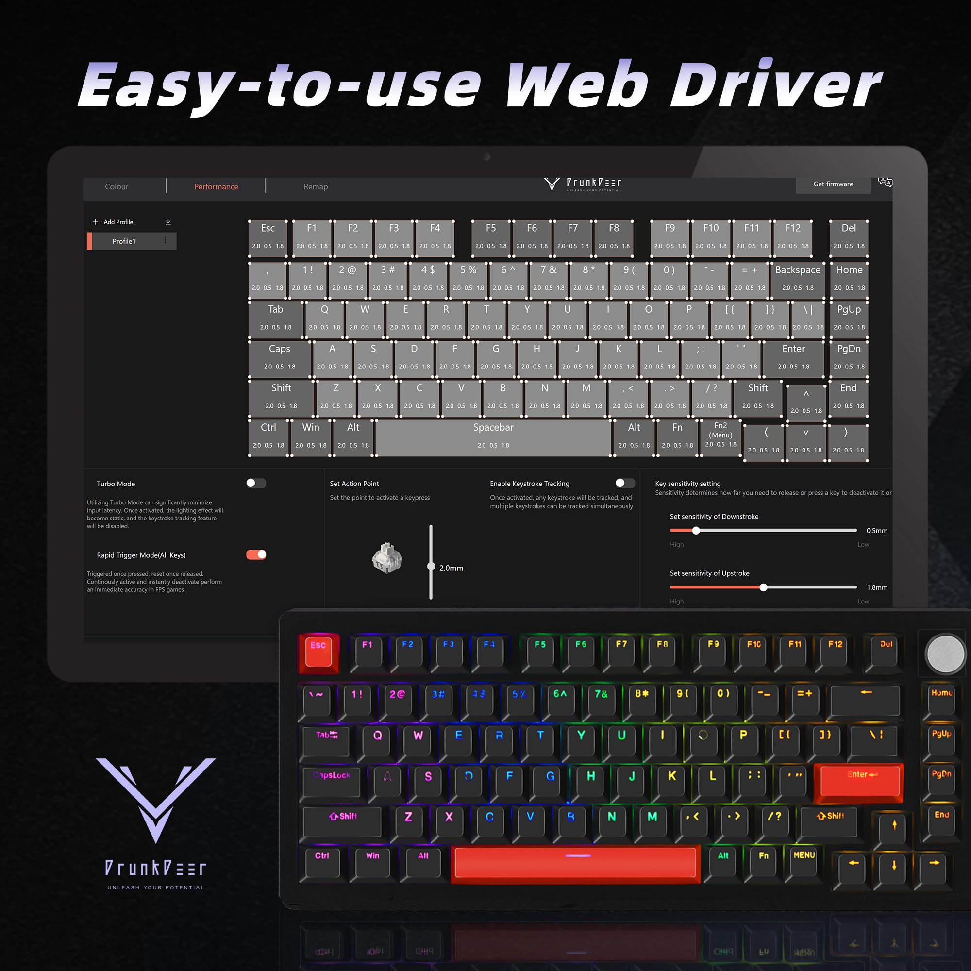 DrunkDeer A75 82-Key Magnetic Switch Gaming Keyboard with Rapid Trigger & Knob - Fastest Mechanical Keyboard for PC, Mac - OEM PBT Shine-Through Keycaps (Orange) - Perfect for Competitive Gaming & Typing