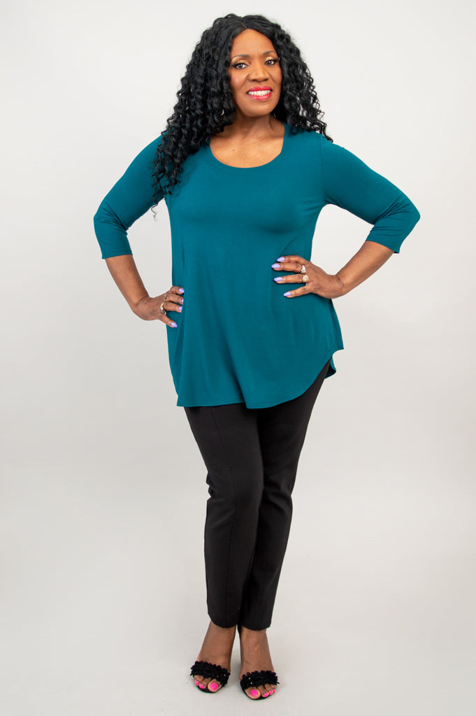 Jazz 3/4 Sleeve Women's Bamboo Top in Teal - Soft & Breathable for Yoga, Casual Wear & Summer Outfits