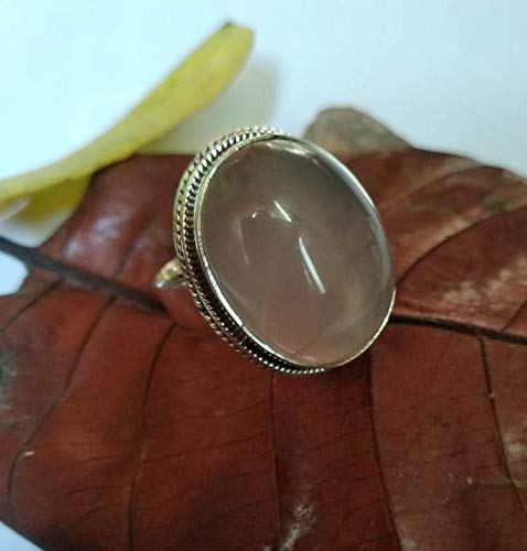 925 Sterling Silver Rose Quartz Ring – Genuine Handcrafted Cabochon Wide Band Ring for Women | Unique Rose Quartz Jewelry Gift for Healing, Meditation & Spiritual Energy