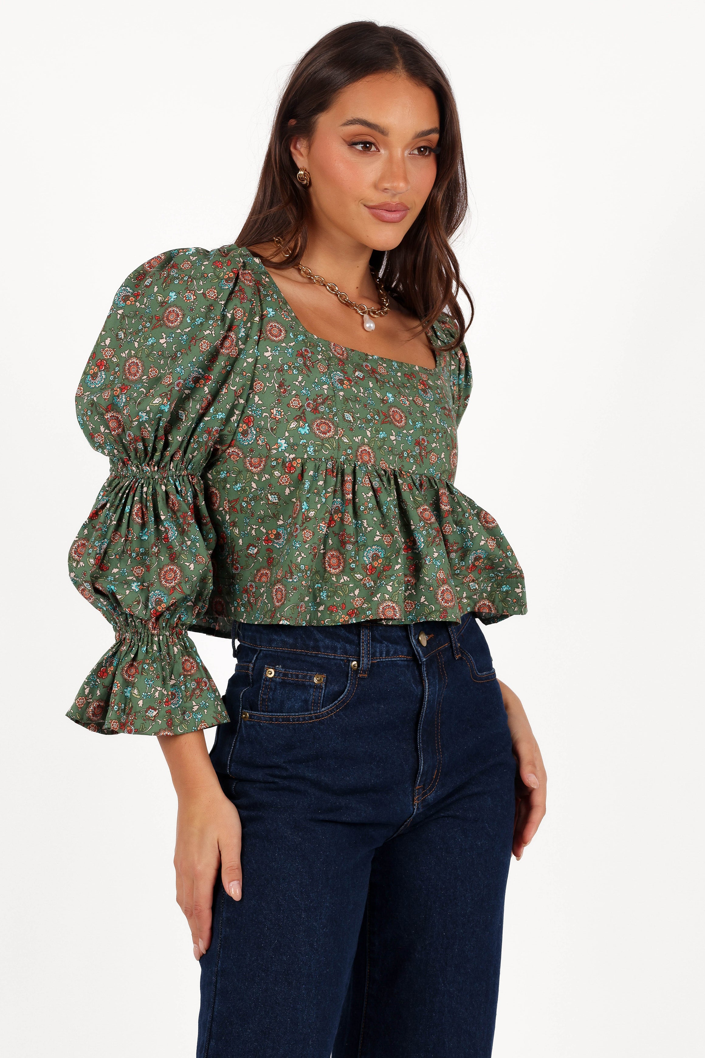 Kenny Top Green Paisley Floral Print Women's Blouse - Elegant Boho Style for Casual Wear, Office & Date Night Outfits