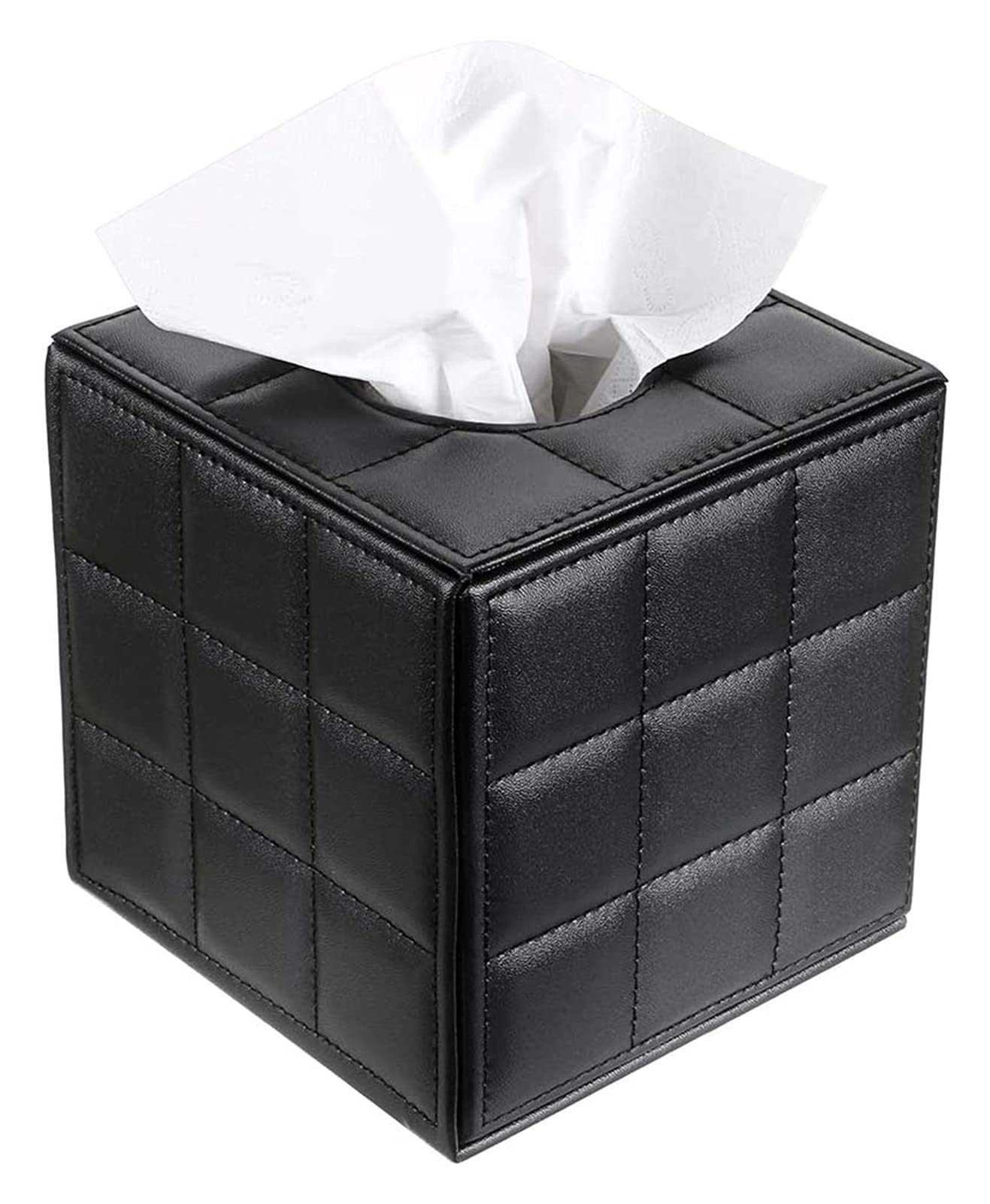 Premium PU Leather Cube Tissue Box Cover - Stylish Black 13x13x13cm Home & Office Desk Organizer | Perfect for Living Room, Bedroom, Office Desk & Gift Giving