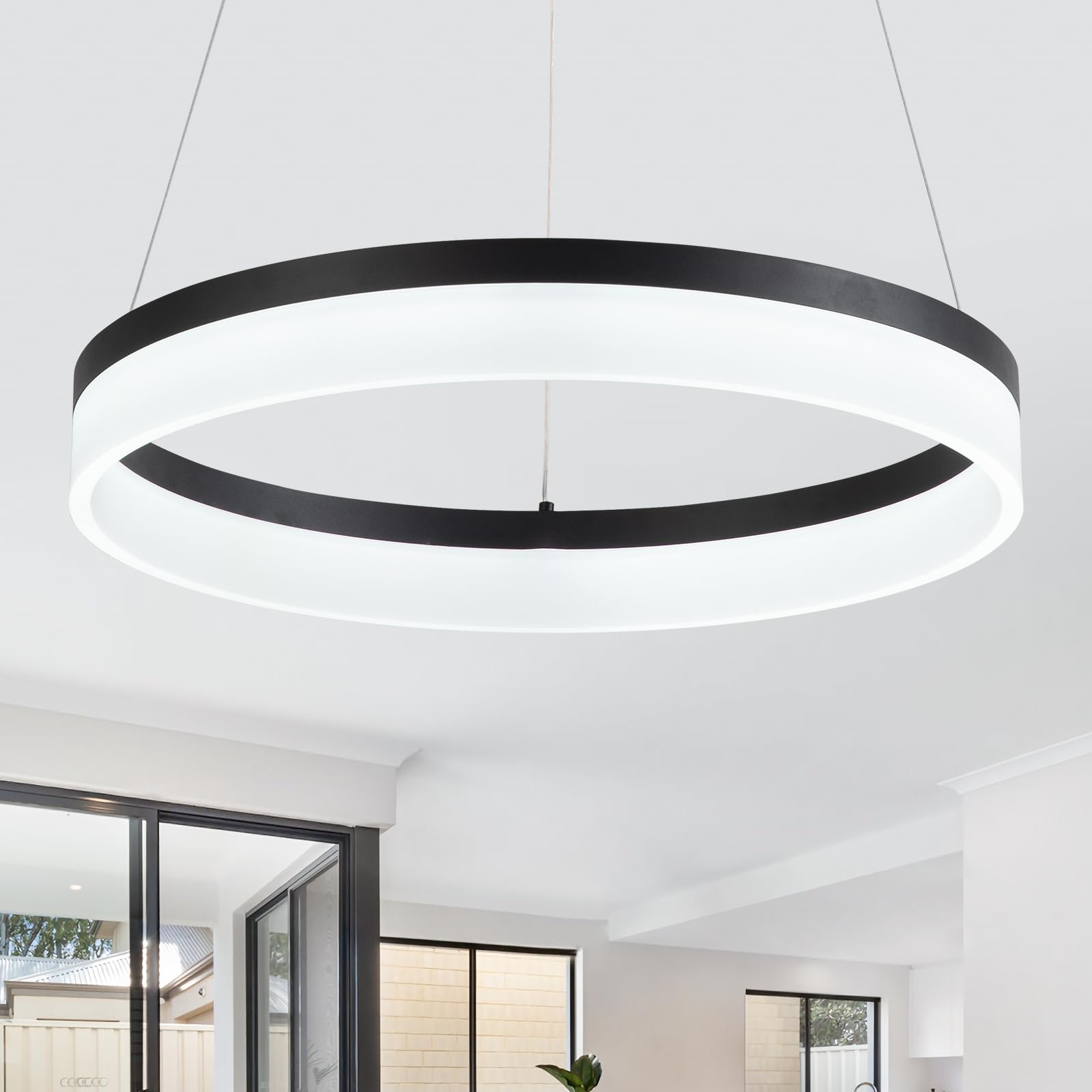 Buccleuch Black LED Chandelier - 19.7 Inch Dimmable Modern Pendant Light for Dining Room & Kitchen Island, Adjustable Height Acrylic Ceiling Fixture | Perfect for Table Lighting, Home Decor & Contemporary Interior Design
