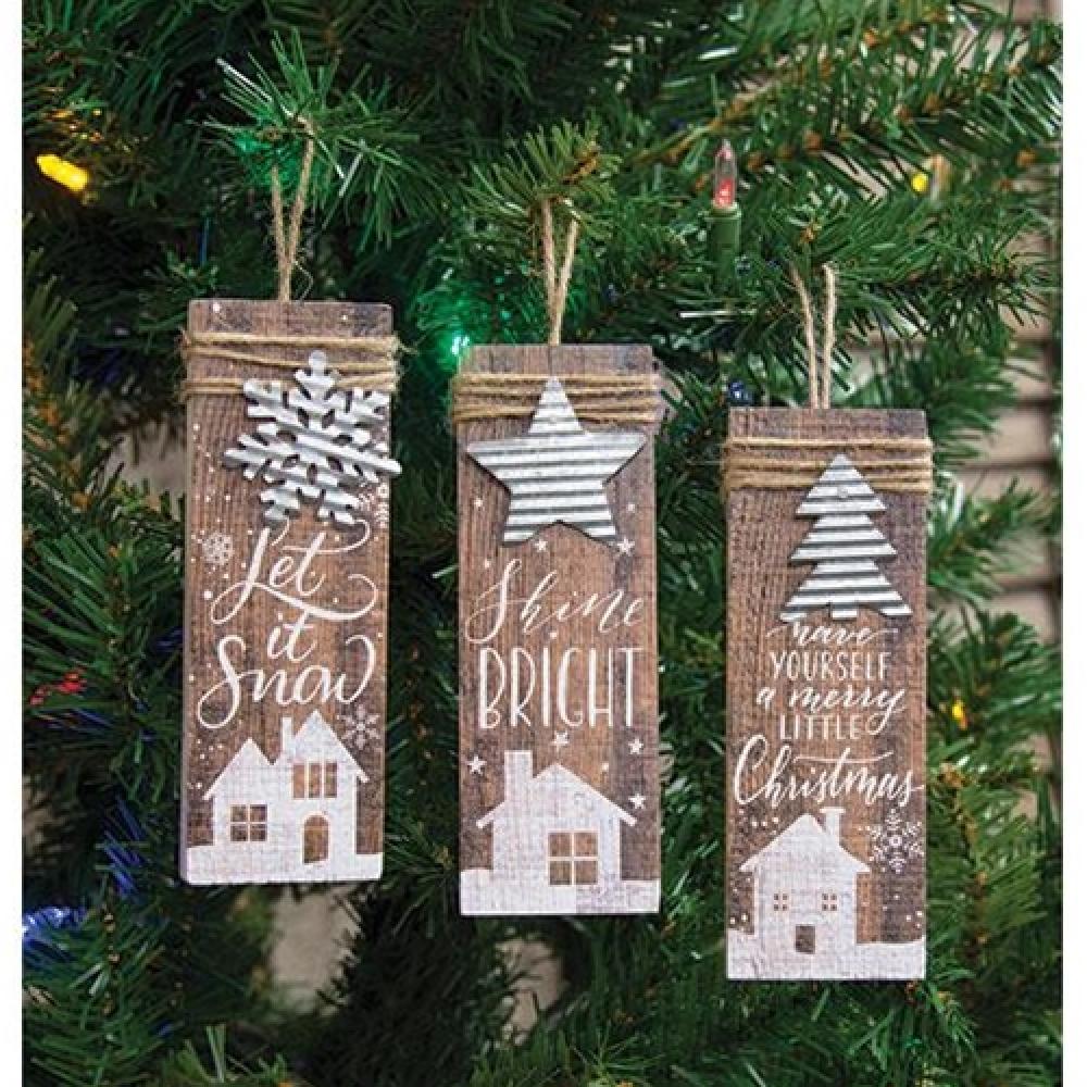 Farmhouse Christmas Charm Ornament Set of 3 - Rustic Holiday Decor for Tree, Mantel & Gift Giving - Perfect for Cozy Winter Home Decor