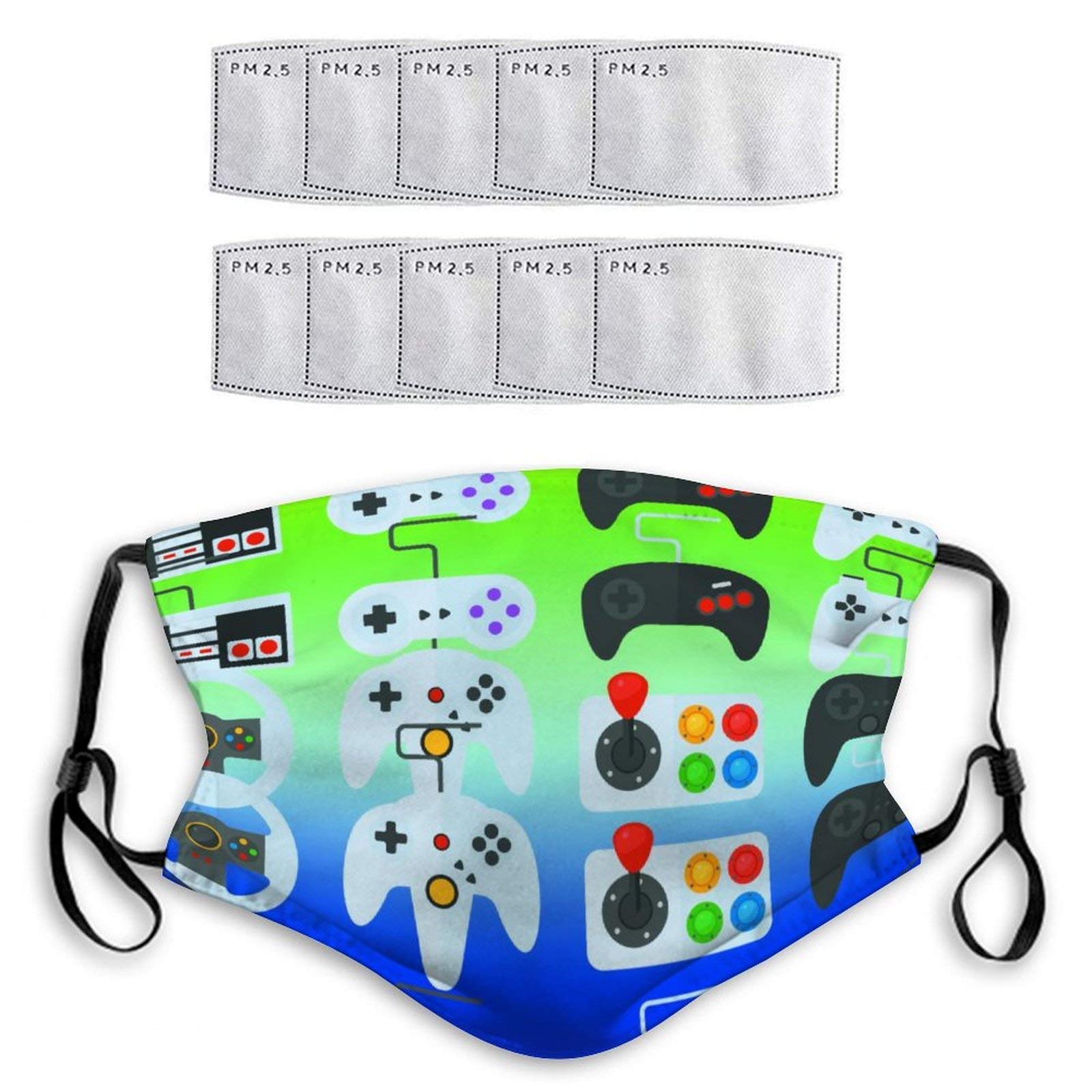 SWEET TANG Adjustable Face Mask for Men & Women - Breathable Protective Mouth Cover with 10 Filters - Perfect for Outdoor Activities, Sports & Gaming (Funny Video Game Weapon Design)