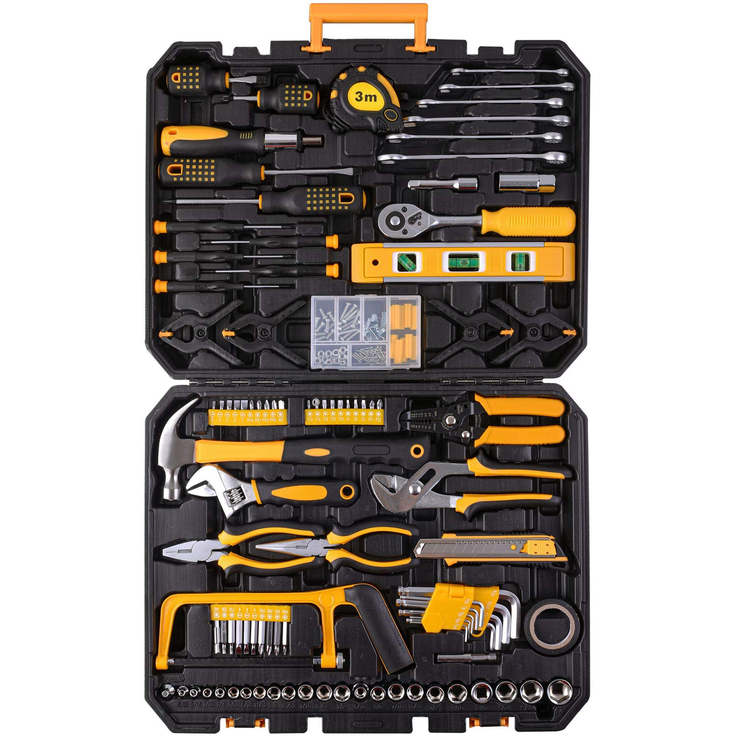198-Piece Mechanics Tool Set - Socket Wrench & Auto Repair Tools Kit with Plastic Toolbox Organizer | Professional Hand Tools for Car Maintenance, DIY Projects & Home Repairs
