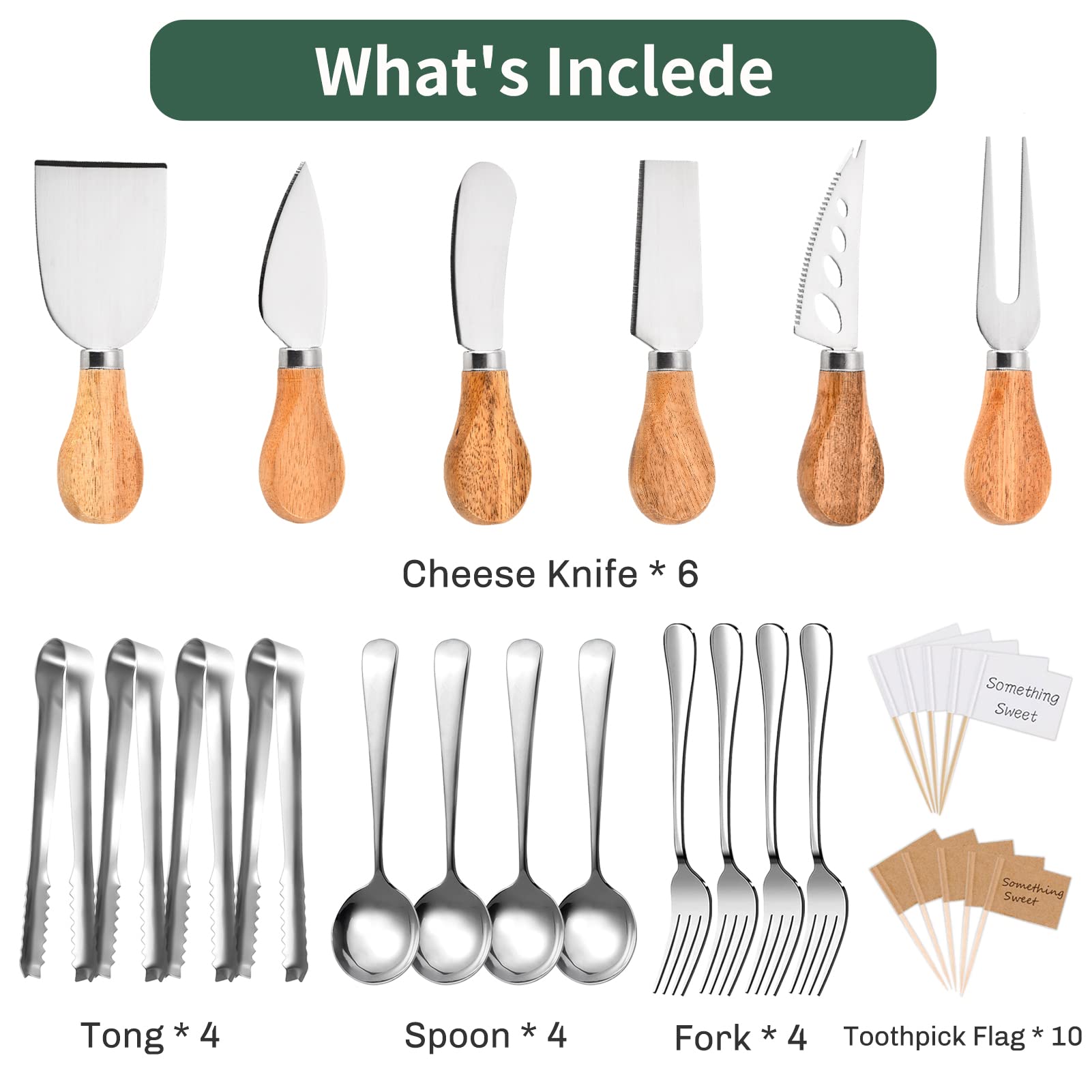 19-Piece Charcuterie Board Set with Cheese Knives, Forks & Small Tongs - Premium Charcuterie Accessories for Cheese, Jam, Charcuterie Boards - Perfect for Weddings, Christmas & Entertaining