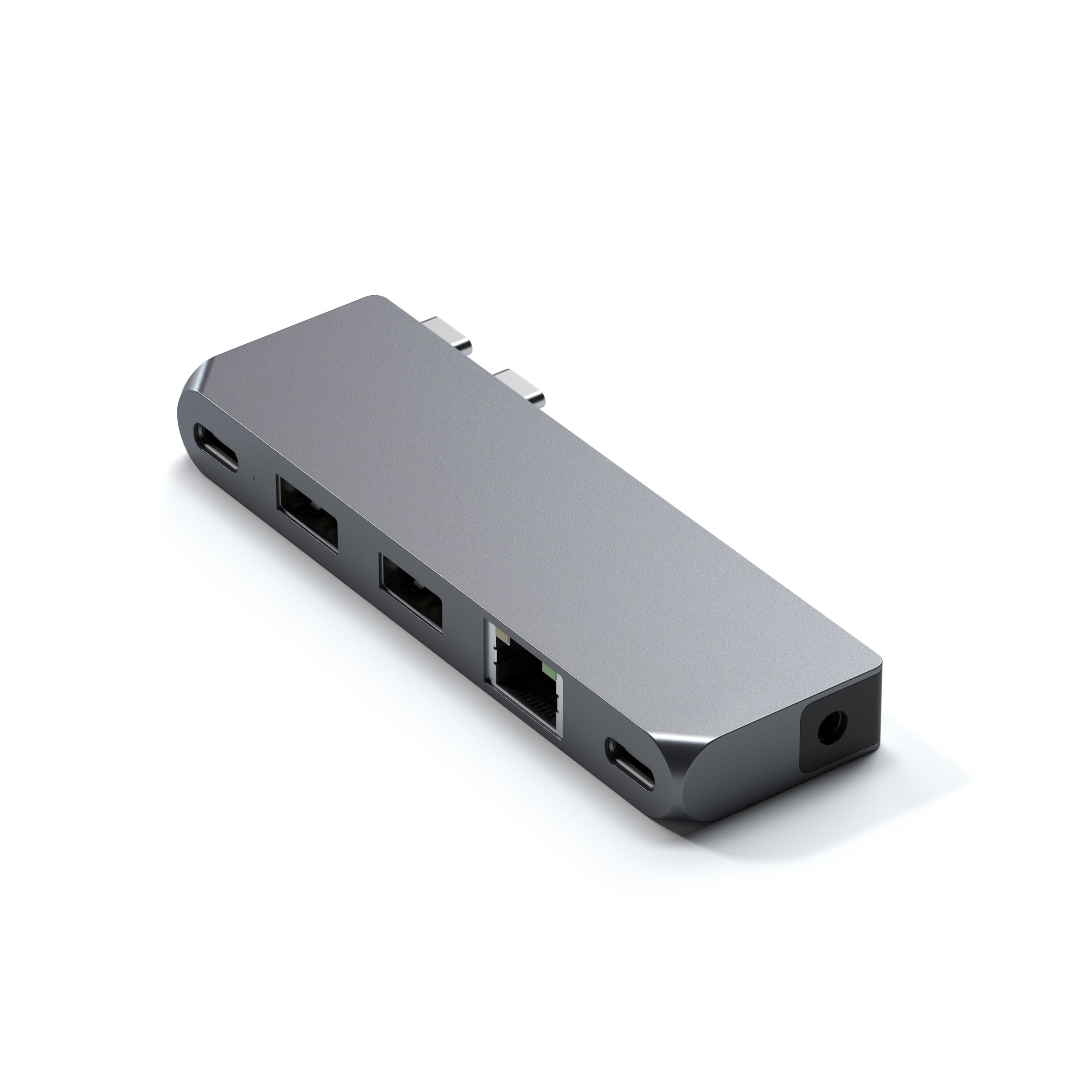 Satechi Type-C Pro Hub Mini Adapter with USB4, USB-A, USB-C, Gigabit Ethernet & 3.5mm Audio Jack - Compatible with M1/M2 MacBook Pro & Air (Space Gray) - Perfect for Home Office, Remote Work & Multimedia Connectivity