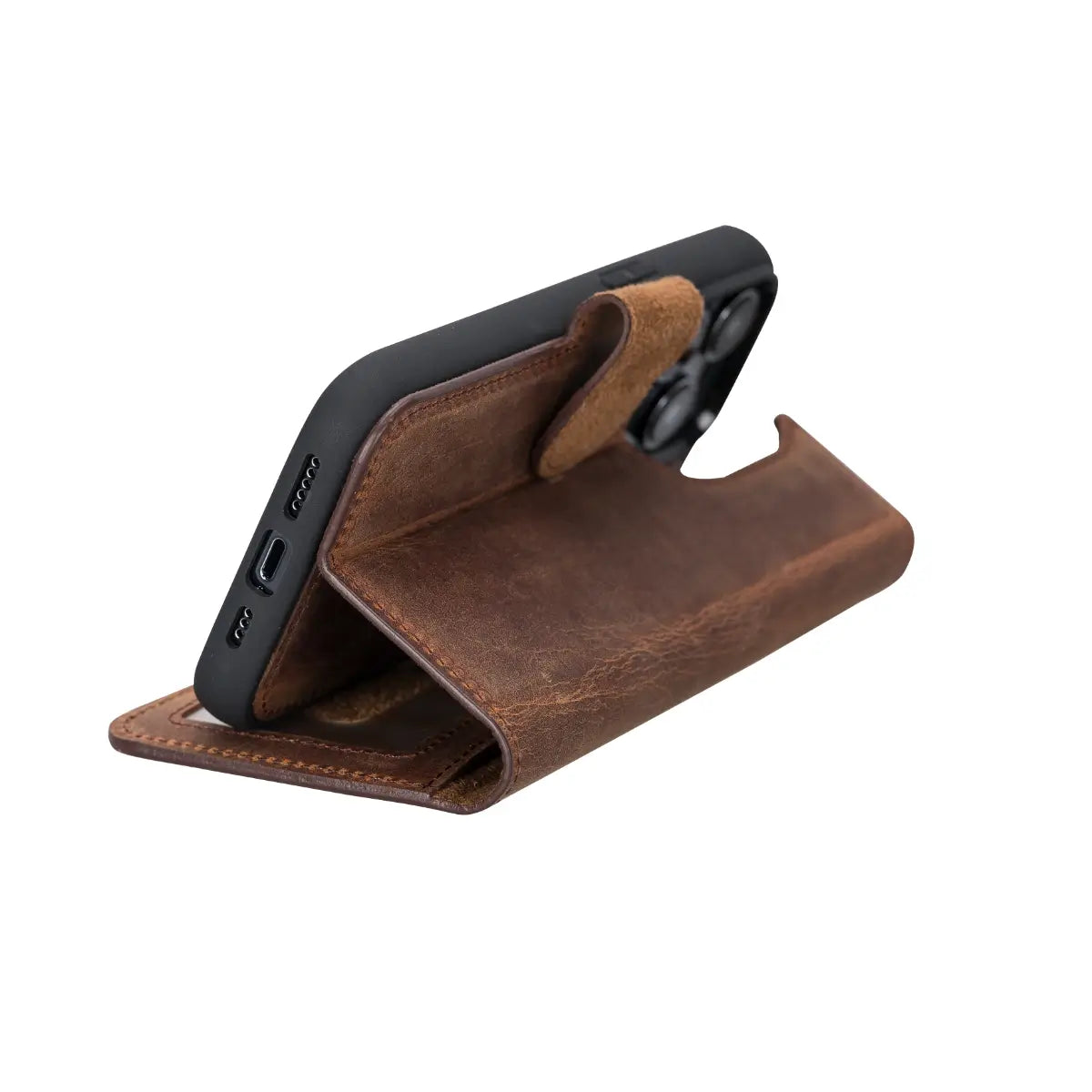 Distressed Brown Leather Wallet Case for iPhone 14 Pro - Slim Protective Cover with Card Holder | Perfect for Everyday Use, Travel & Business (iPhone 14 Pro)