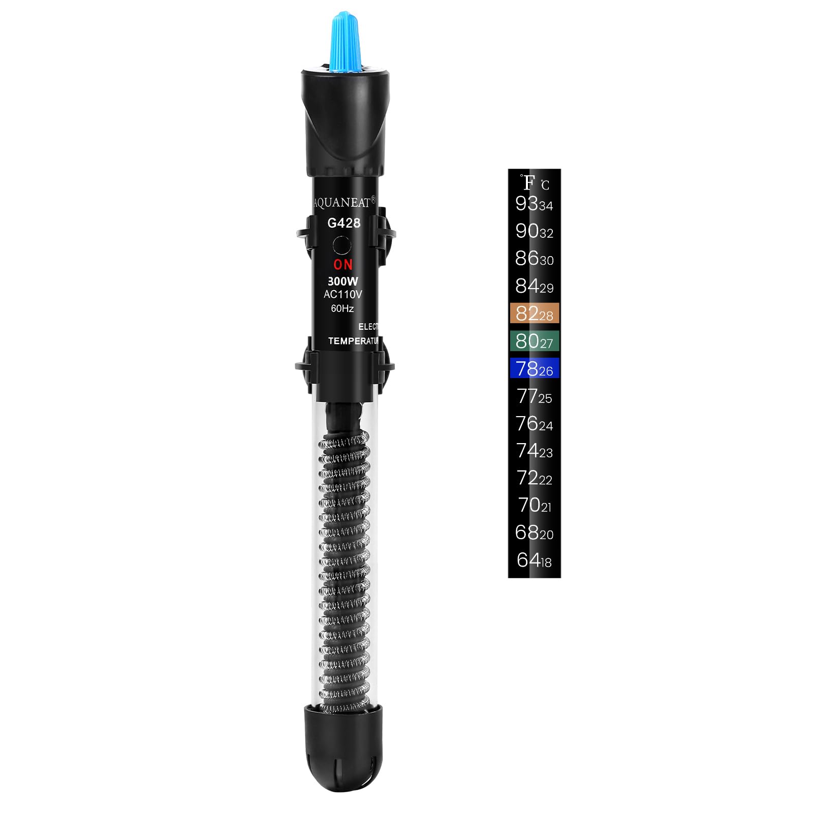 AQUANEAT 300W Submersible Aquarium Heater with Adjustable Thermostat & Thermometer for Fish Tanks - Perfect for Tropical Fish, Saltwater & Freshwater Aquariums