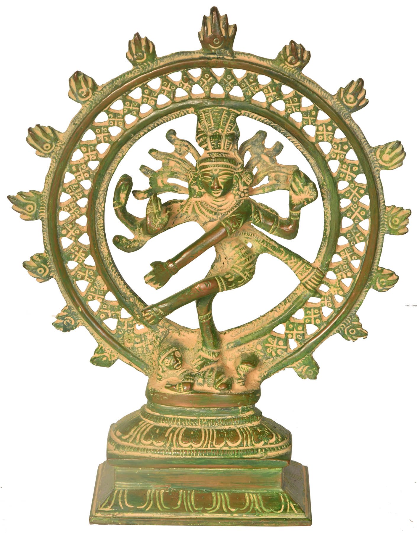 Exoticindia ZDL88 Green Chola Nataraja Statue - Handmade Hindu God Shiva Dancing Sculpture for Home Decor & Spiritual Altar
