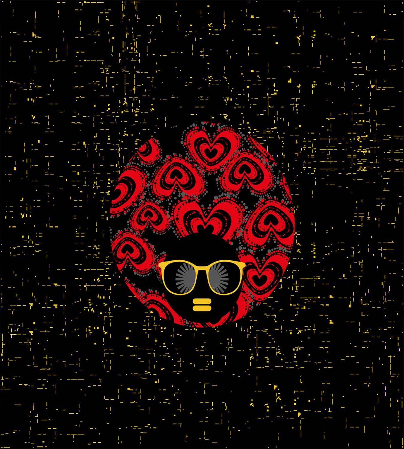 Lunarable Black Woman Duvet Cover Set - King Size 2-Pack with Abstract Heart Illustration, Cartoon Style Love Theme (Red/Yellow/Black) - Includes 2 Duvet Covers & 4 Pillowcases - Perfect for Romantic Bedrooms, Couples' Gift, or Afrocentric Home Decor