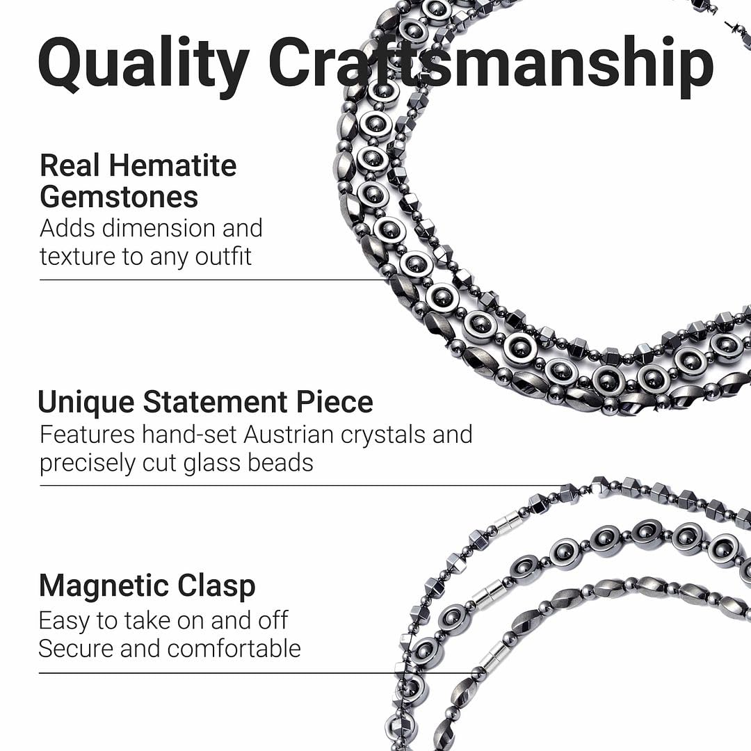 Shop LC Hematite Necklace Set of 3 - Multi Strand Beaded Layered Statement Necklaces for Women, 20