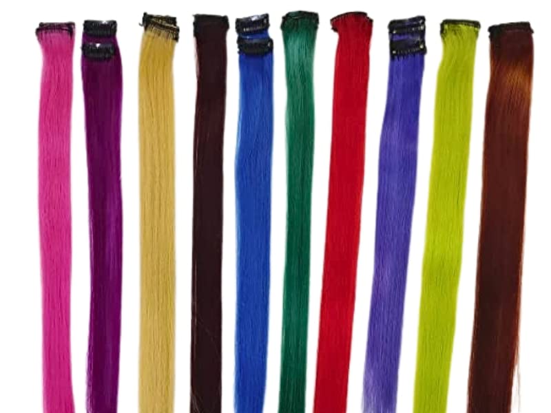 Neaama Clip-In Colored Hair Extensions - 6-Pack Multi-Color Streaks for Women & Girls | Straight Synthetic Hair Highlights for Parties, Cosplay & Everyday Styling