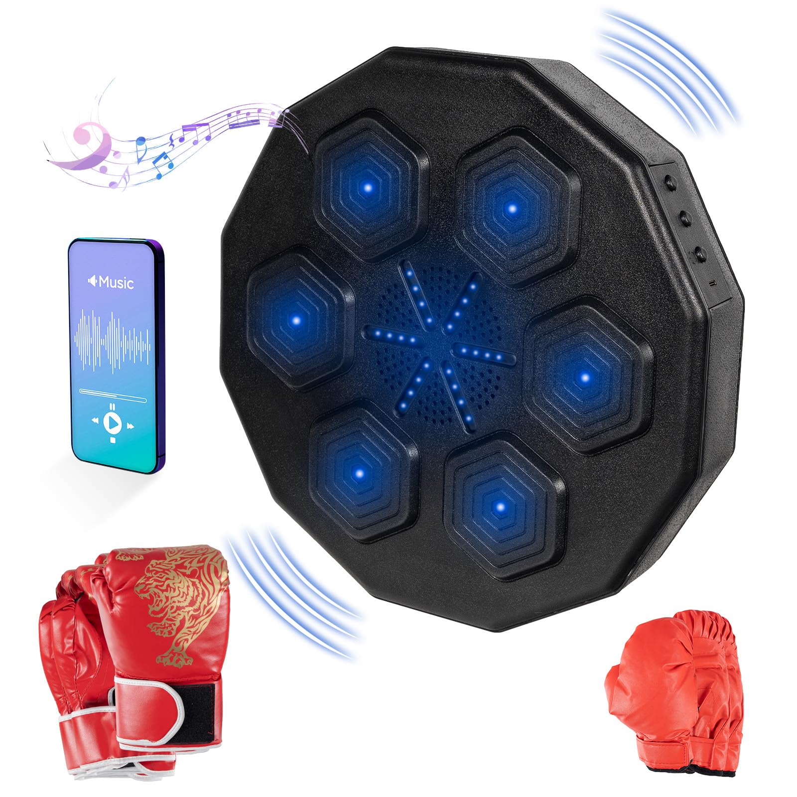 Bluetooth Smart Music Boxing Training Machine - Wall Mounted Punching Bag Equipment with Gloves for Adults & Kids - Home Gym, Fitness Workout, Boxing Training for Beginners & Professionals