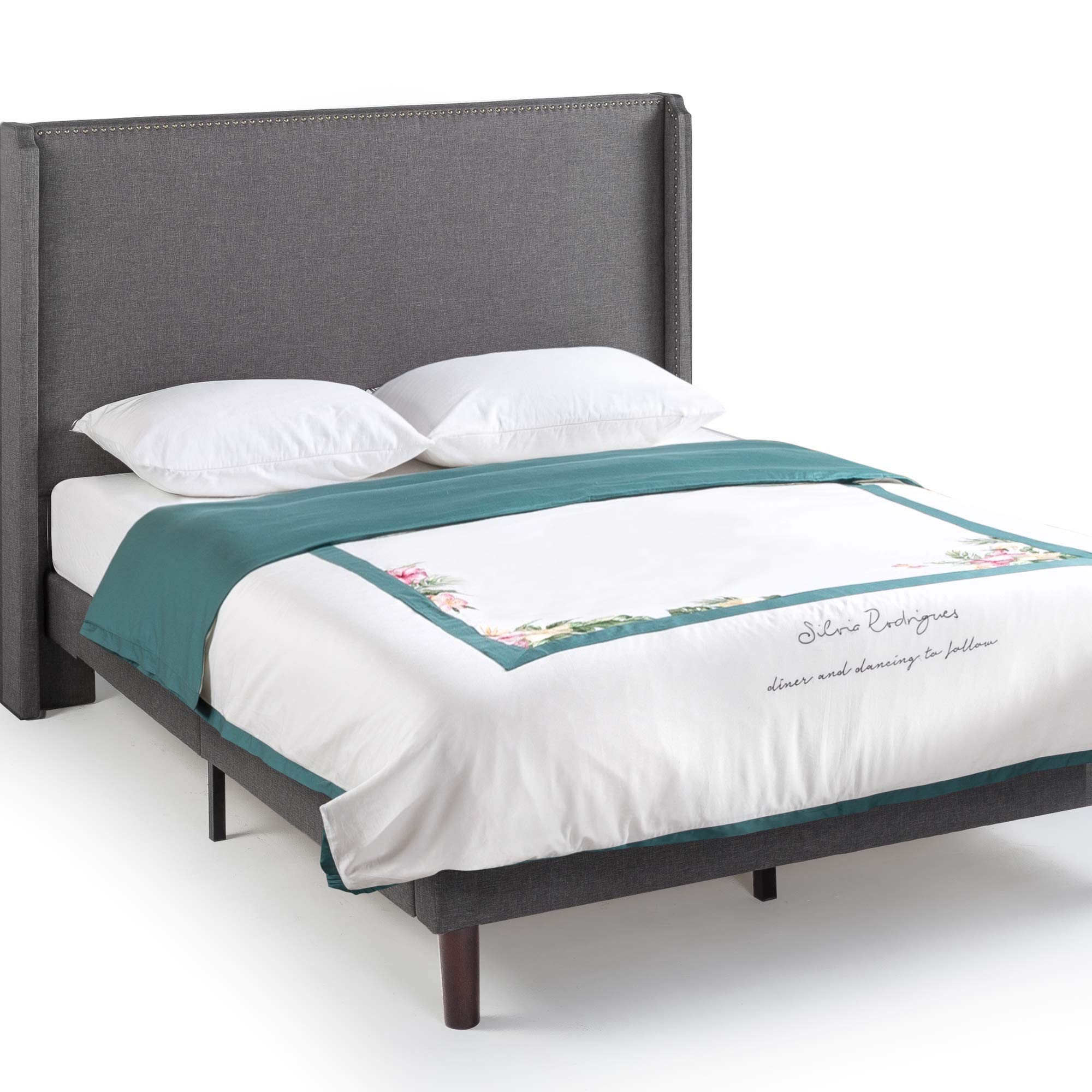 ZINUS Marcus Full Size Upholstered Platform Bed Frame with Wood Slat Support - No Box Spring Needed - Easy Assembly Mattress Foundation for Bedroom, Guest Room & Dorm