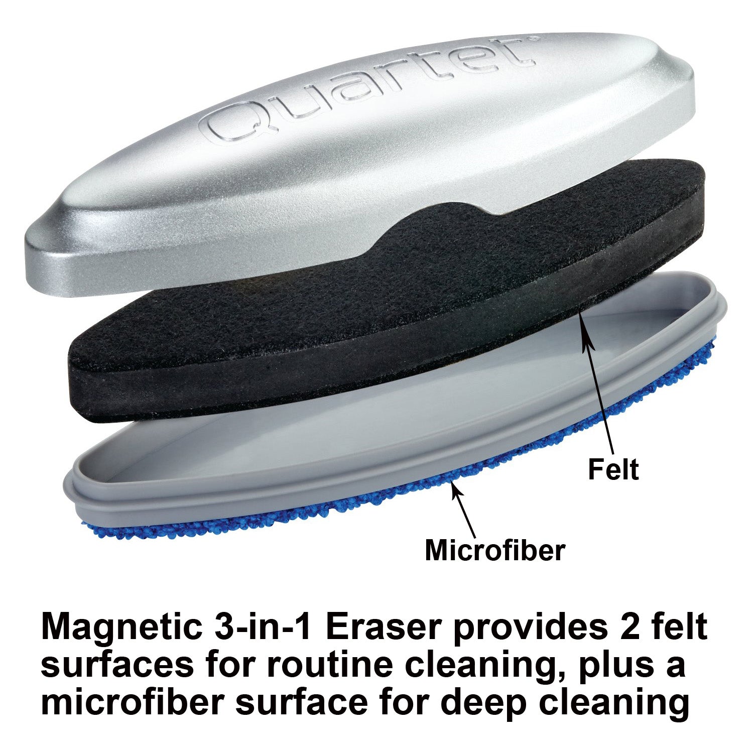 Premium Magnetic 3-in-1 Glass Board Eraser - Silver Whiteboard Cleaner for Office, Classroom & Home Use