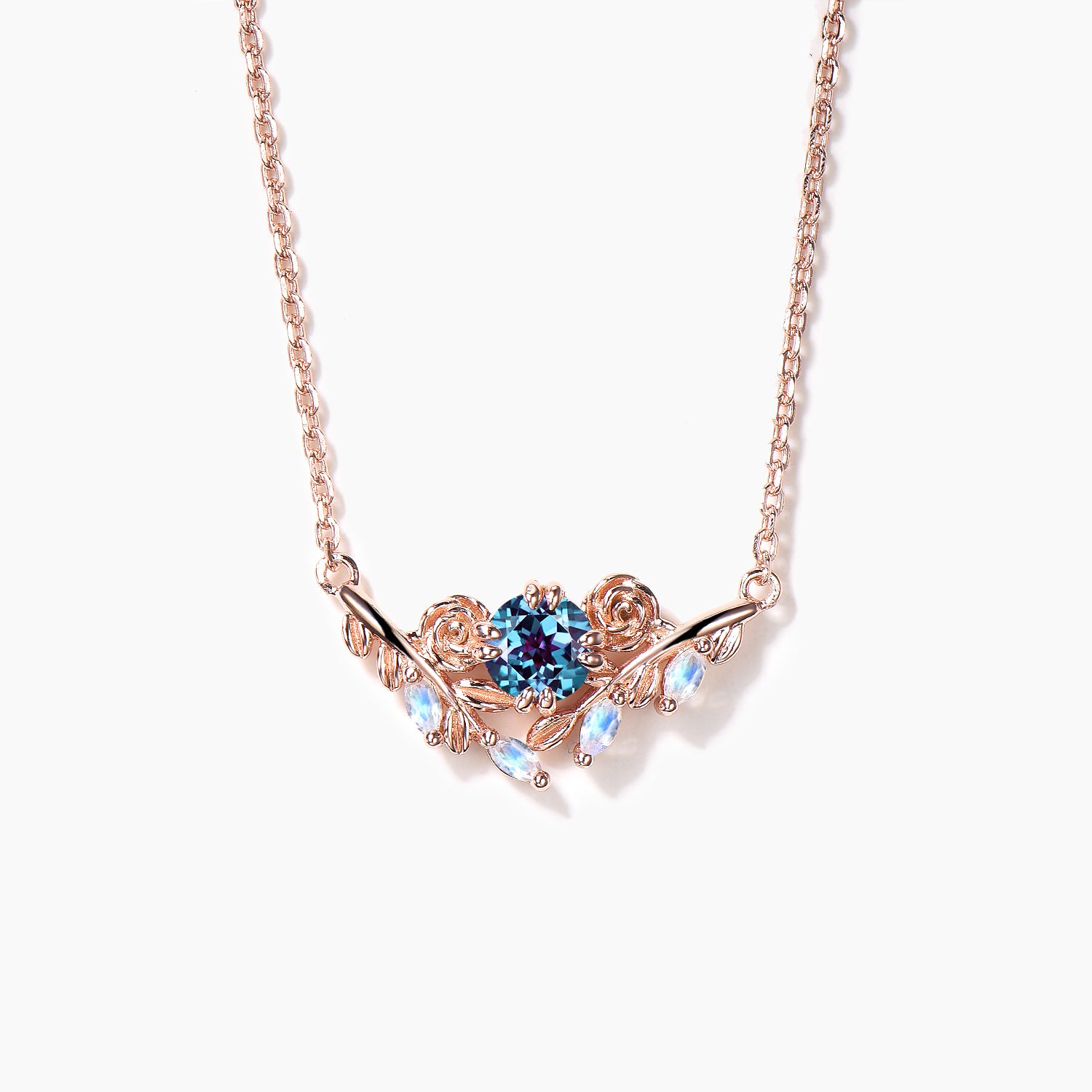 Round Color Changing Alexandrite Flower Pendant Moonstone Necklace | Nature Inspired Jewelry for Women | Perfect Gift for Birthday, Anniversary & Special Occasions