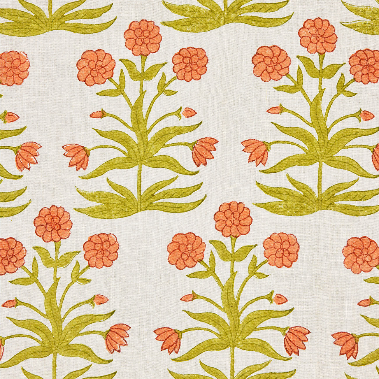 Authentic Mughal Block Printed Linen Fabric - Peach & Sap Green - Perfect for Home Decor, Clothing & DIY Crafts