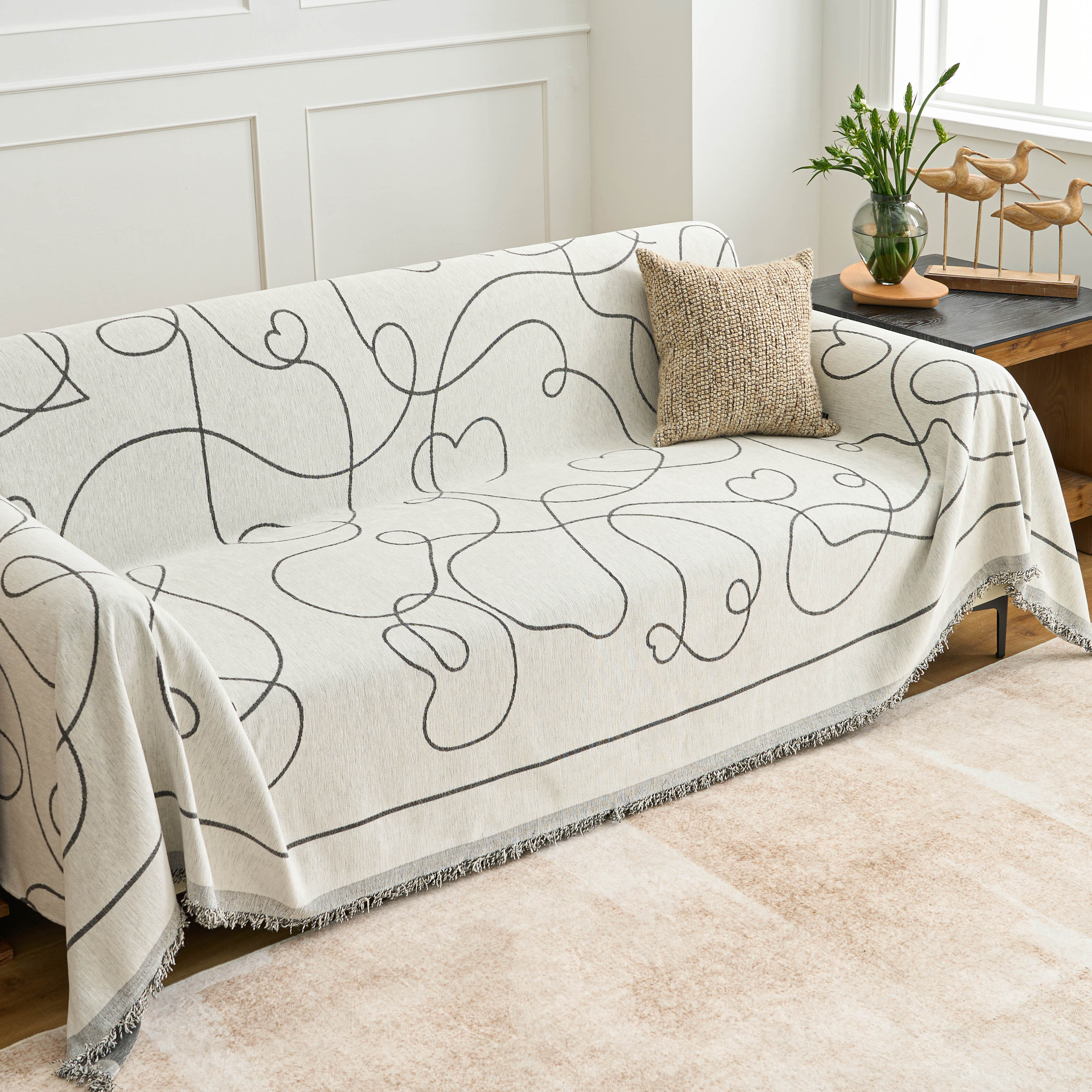 Reversible Curve Pattern Sofa Cover - Stretchable Couch Slipcover for Living Room, Sectional, Loveseat - Protects Furniture from Pets, Spills & Stains - Easy to Clean & Machine Washable - Perfect for Home, Office & Dorm Decor