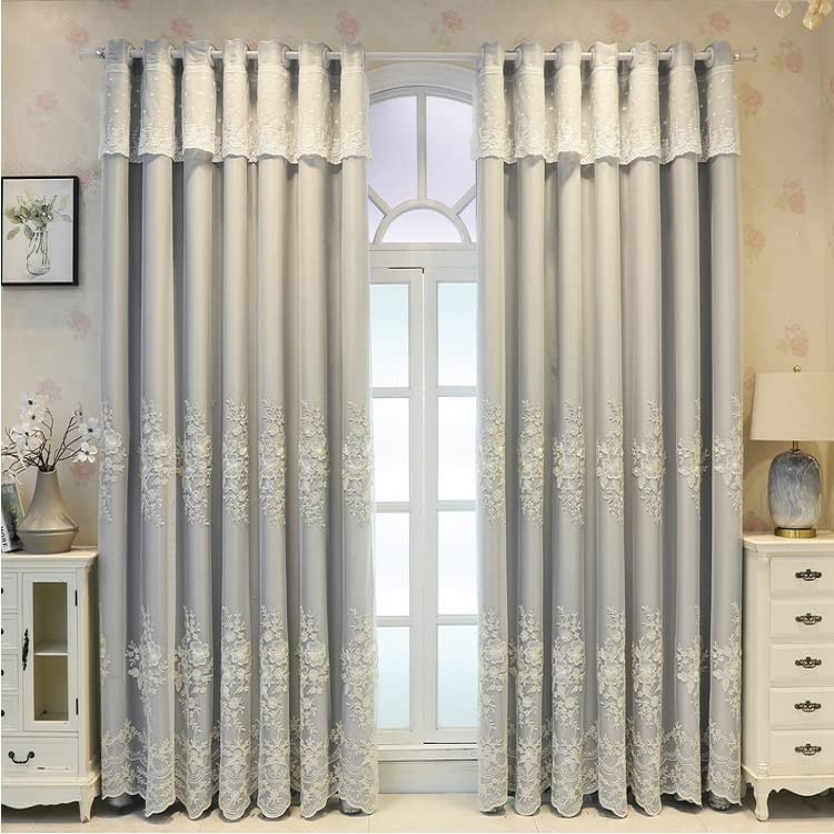 Double Layer Sheer & Light Grey Curtains with Attached Valance - 92x96 Inch Grommet Top Panels (1 Pair) | Custom Sizes Available | Perfect for Living Room, Bedroom & Home Decor