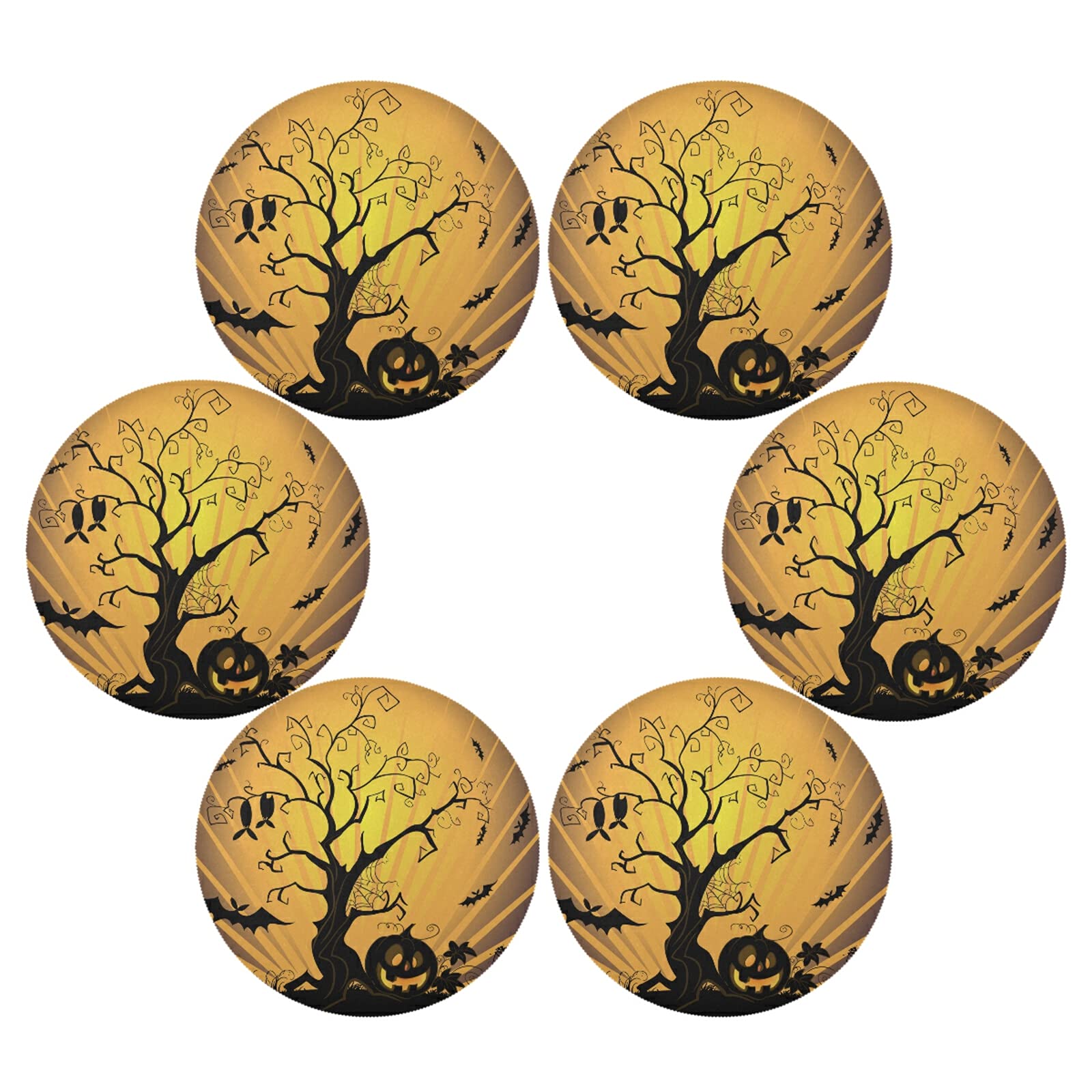 Halloween Pumpkin Round Placemats Set of 6 - Washable Kitchen Table Mats for Dining, Fall Decor, Thanksgiving & Halloween Party Decorations