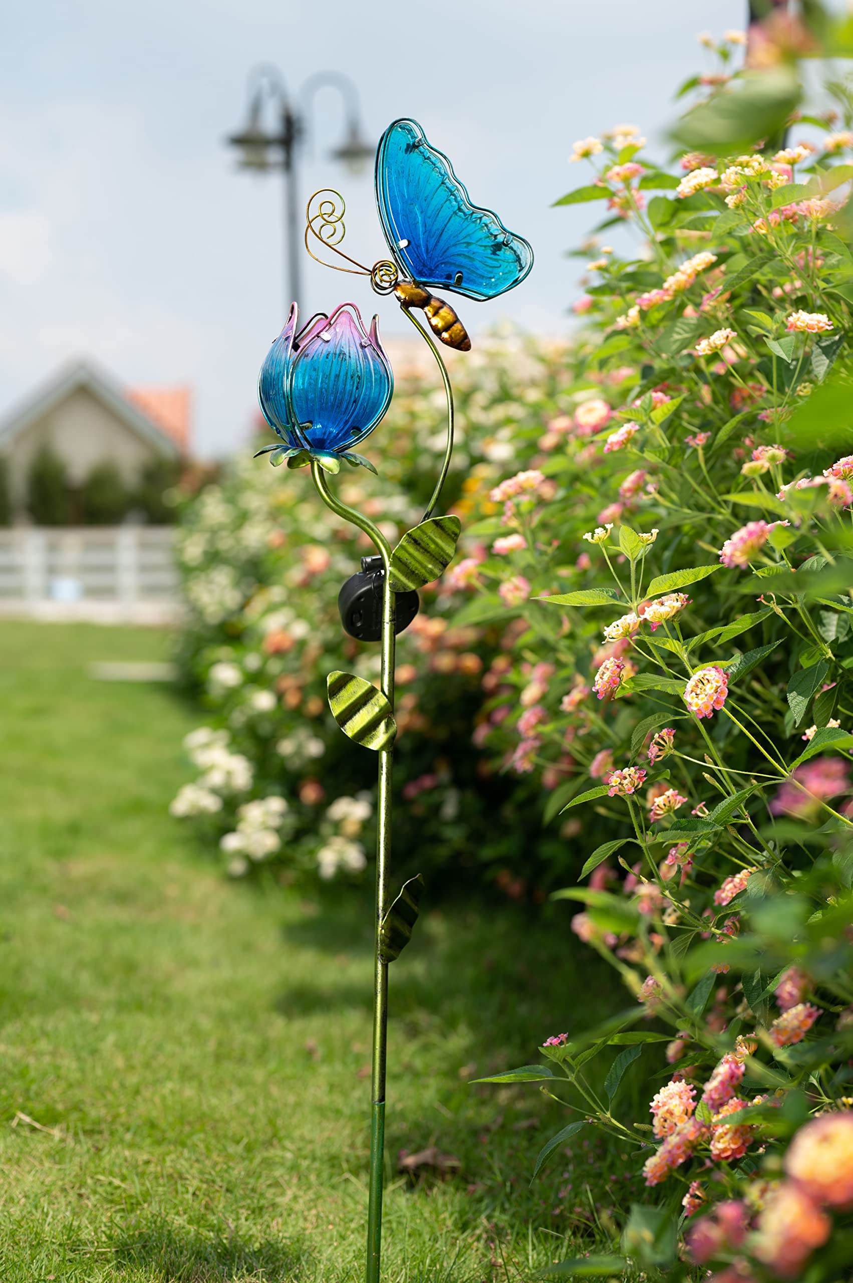 42'' Blue Glass Butterfly Solar Outdoor Lights - Metal Garden Stake Decor for Yard, Patio & Lawn | Solar-Powered Waterproof Garden Decorations | Unique Gift for Mom, Housewarming & Outdoor Parties