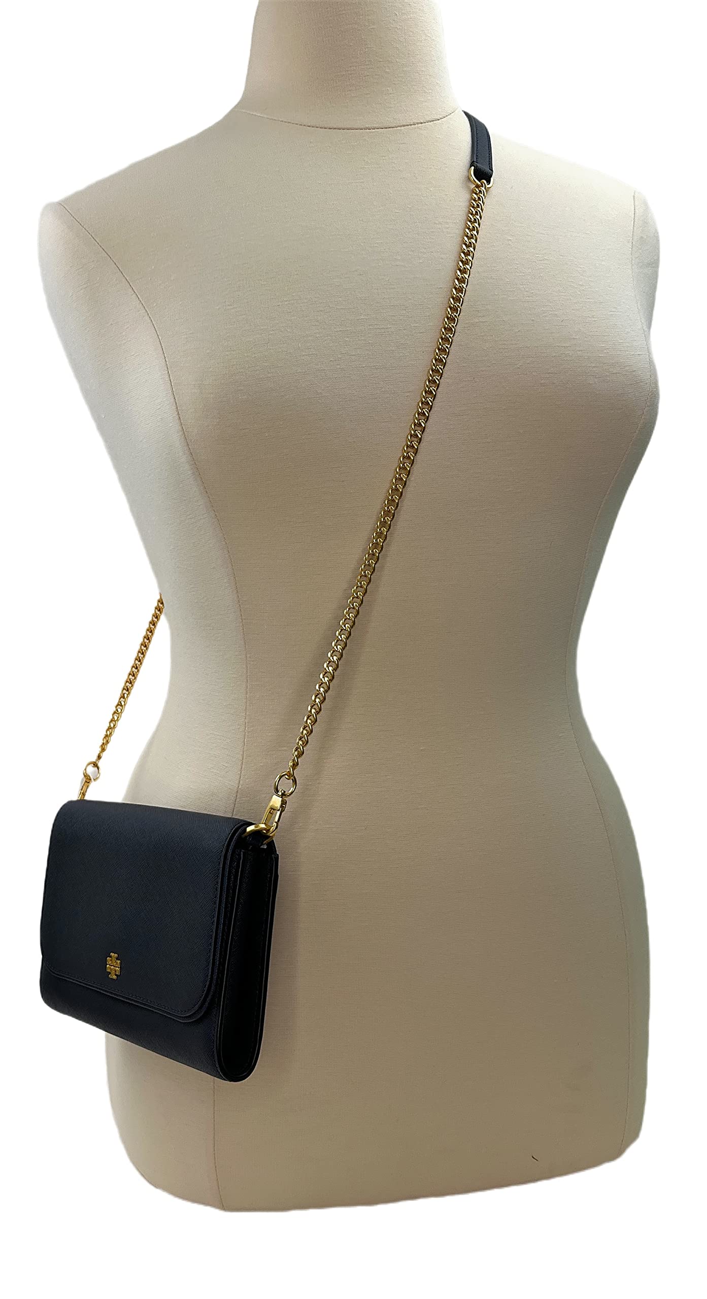 Tory Burch Emerson Chain Wallet Leather Crossbody Bag for Women - Navy Blue Purse with Adjustable Strap, Perfect for Daily Use, Travel & Evening Out