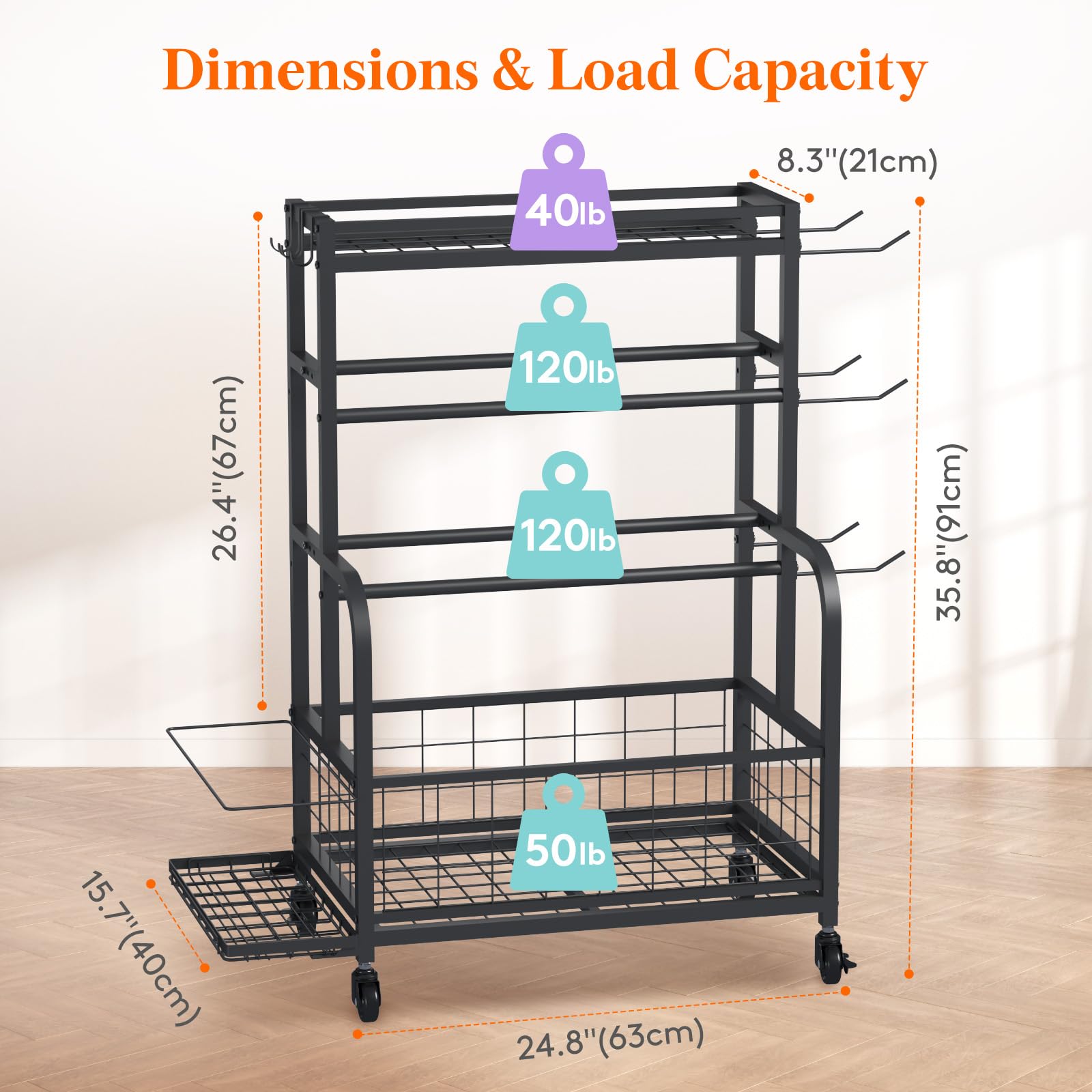 Lifewit Adjustable Weight Rack for Home Gym - Heavy Duty Dumbbell & Kettlebell Storage Organizer with Wheels, Yoga Mat Holder - Perfect for Strength Training & Home Workout Equipment Organization