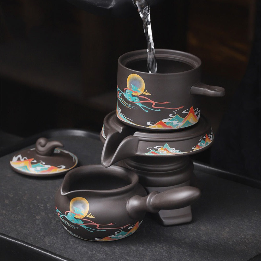 Premium Purple Clay Deer Automatic Tea Set - Elegant Chinese Gongfu Tea Maker for Home & Office Use