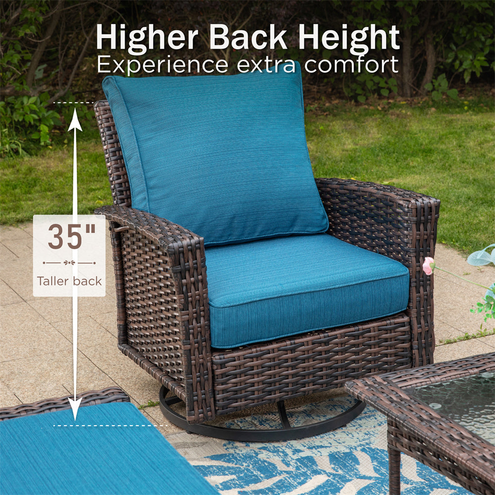 Phi Villa 5-Piece Wicker Patio Furniture Set with Swivel Chairs - Outdoor Conversation Sofa Set for Garden, Poolside & Backyard Relaxation