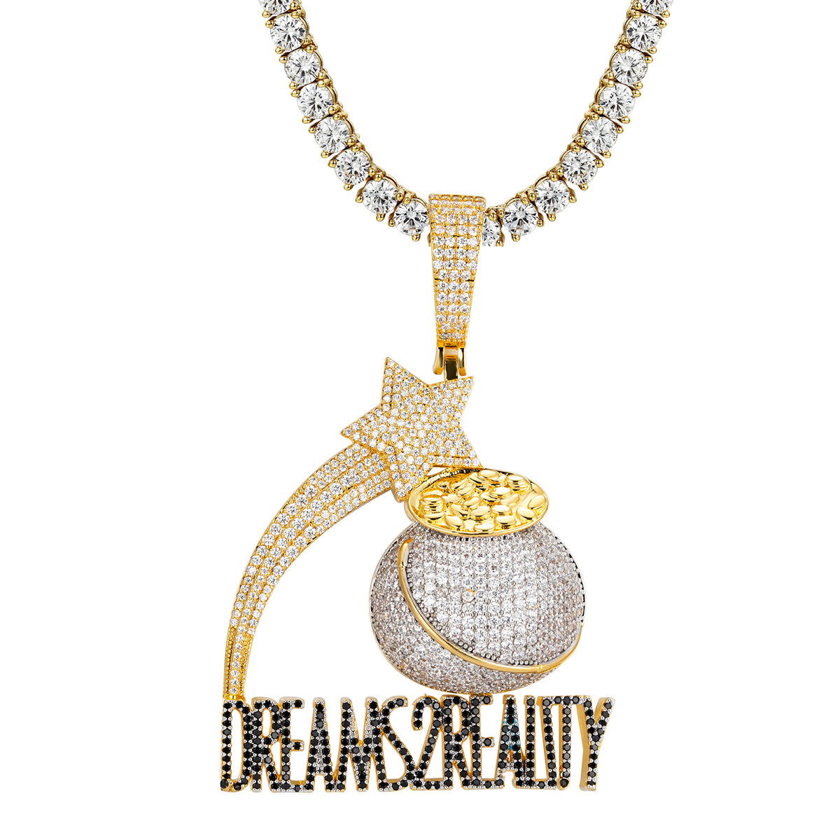 Dreams To Reality 3D Money Bag Icy Hip Hop Designer Pendant - Gold & Silver Hip Hop Jewelry for Men - Perfect for Rappers, Streetwear Fashion & Gift Giving