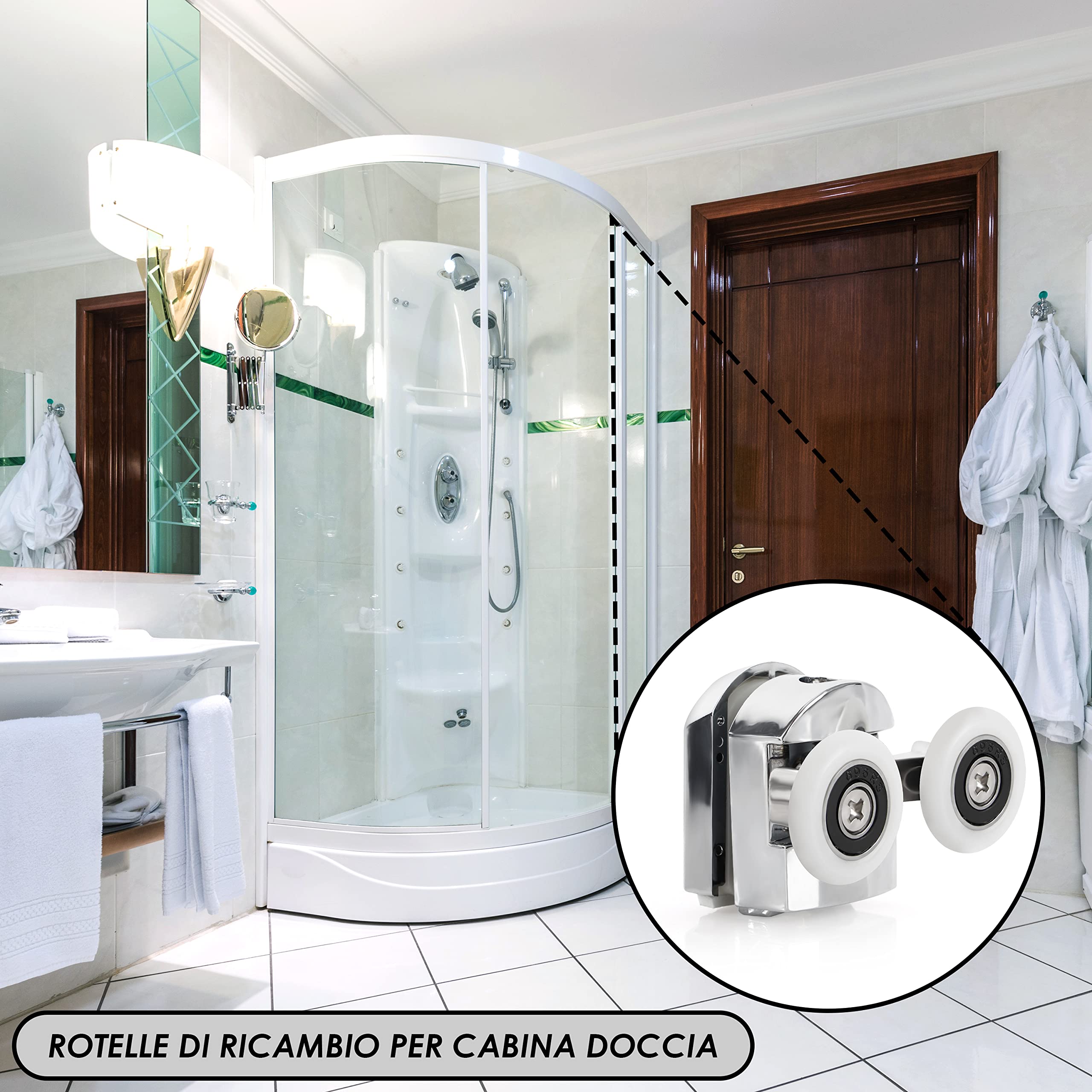 Belle Vous 8-Pack Shower Door Rollers - 23mm Zinc Alloy Replacement Wheels for Smooth Sliding Glass Shower Enclosures - Durable Bathroom Accessories for Home & Hotel Renovation