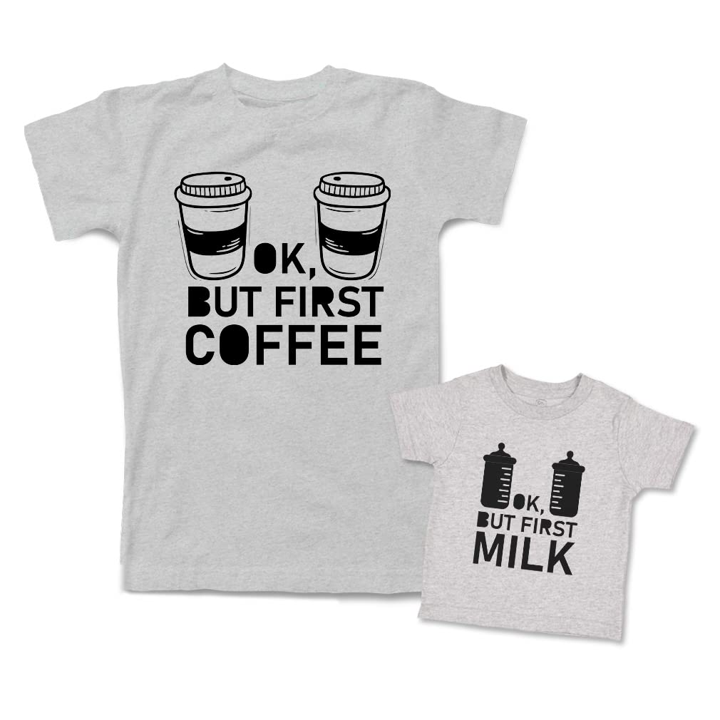 Mommy and Me Matching Outfits for Mother's Day - Cute Cotton 'Ok but First Milk or Coffee' T-Shirts - Perfect for Family Photos, Gifts & Special Occasions
