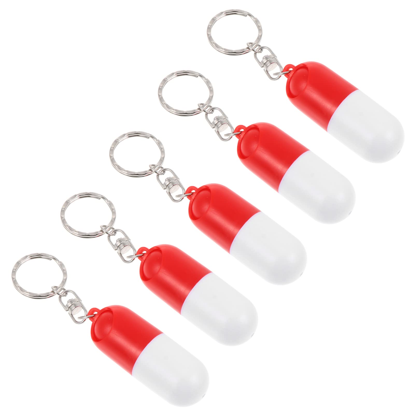 Healifty 5-Piece Small Keychain Pill Holder - Capsule Style Medication Organizer, Portable Pill Box Case with Keyring for Travel, Gym & Daily Use - Compact Medicine Storage Solution for Vitamins & Pills