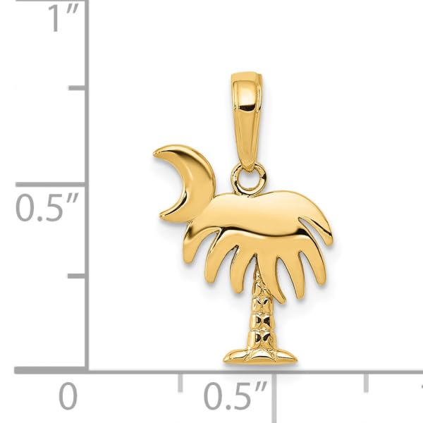 14K Solid Yellow Gold Charleston Palm Tree & Crescent Moon Necklace - Tropical Summer Beach Pendant Jewelry for Women | Perfect for Vacation, Beach Parties & Boho Fashion