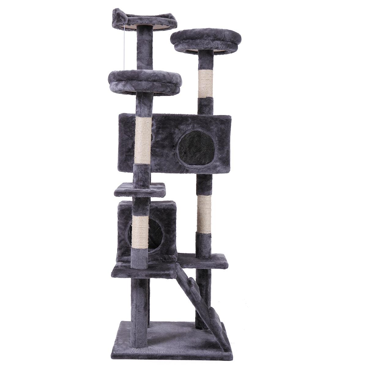 Premium Cat Tree Tower with Scratching Ball, Plush Cushion, Ladder & Condos - Multi-Level Indoor Cat Furniture for Play, Rest & Climbing (Gray) - Perfect for Small Spaces & Active Cats