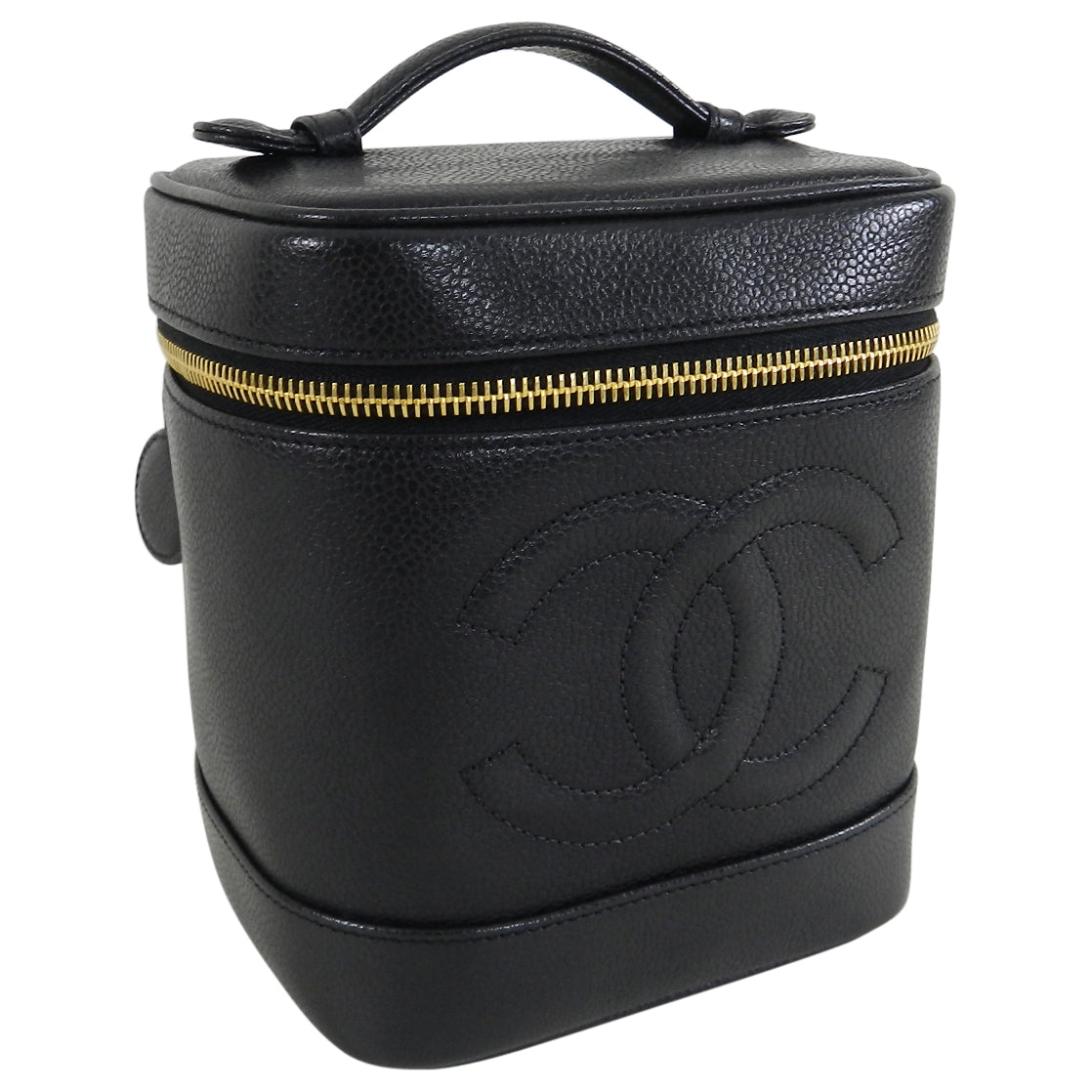 Vintage Chanel 1994 Caviar Leather CC Logo Vanity Travel Case Bag - Luxury Cosmetic Organizer for Travel, Parties & Special Occasions