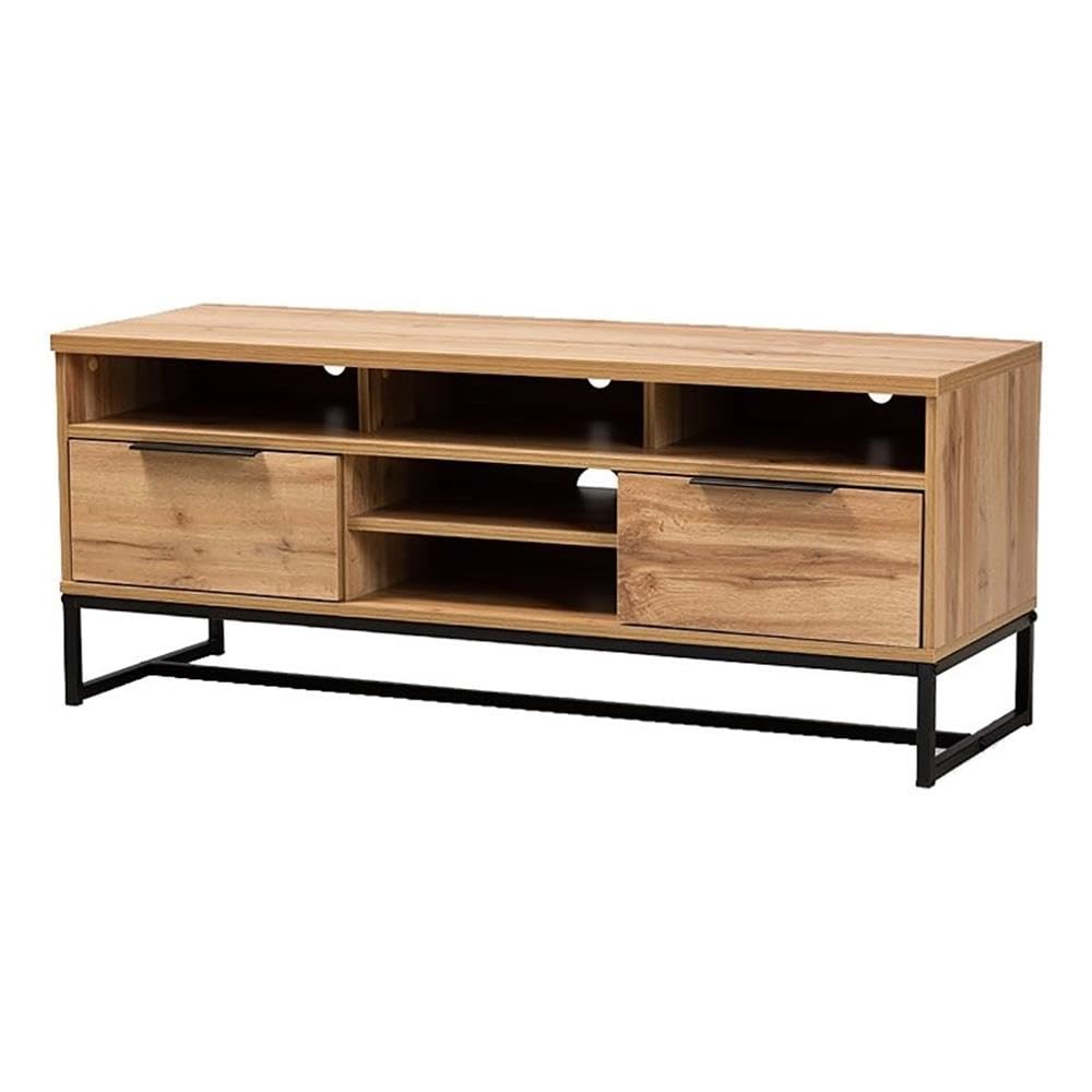 BOWERY HILL Industrial Wood Metal 2-Drawer TV Stand Console Entertainment Center - Black Oak Finish for Living Room, Bedroom & Home Theater