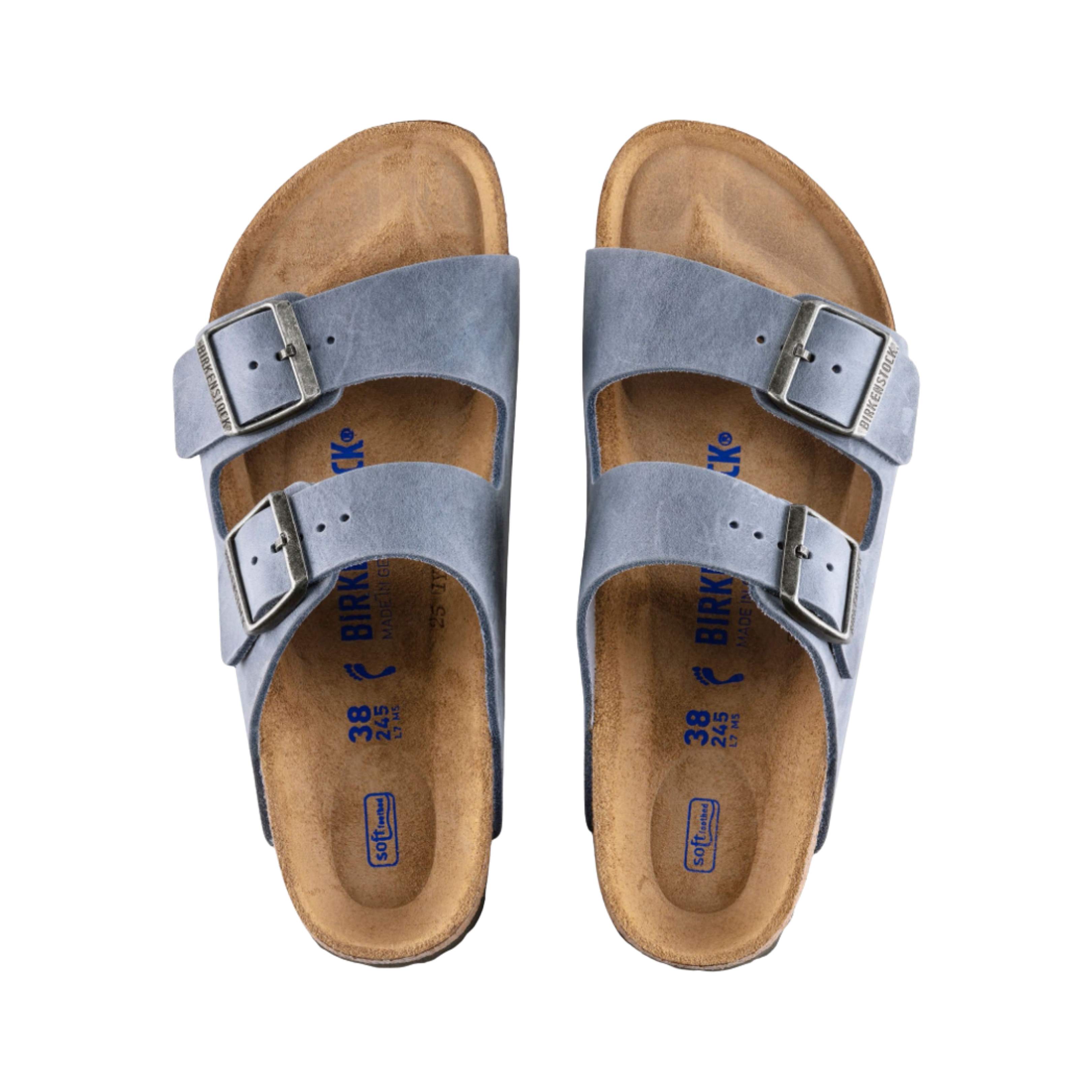 Unisex Arizona Soft Footbed Sandals - Oiled Leather Comfort in Dusty Blue | Perfect for Beach, Casual Wear & Summer Outfits