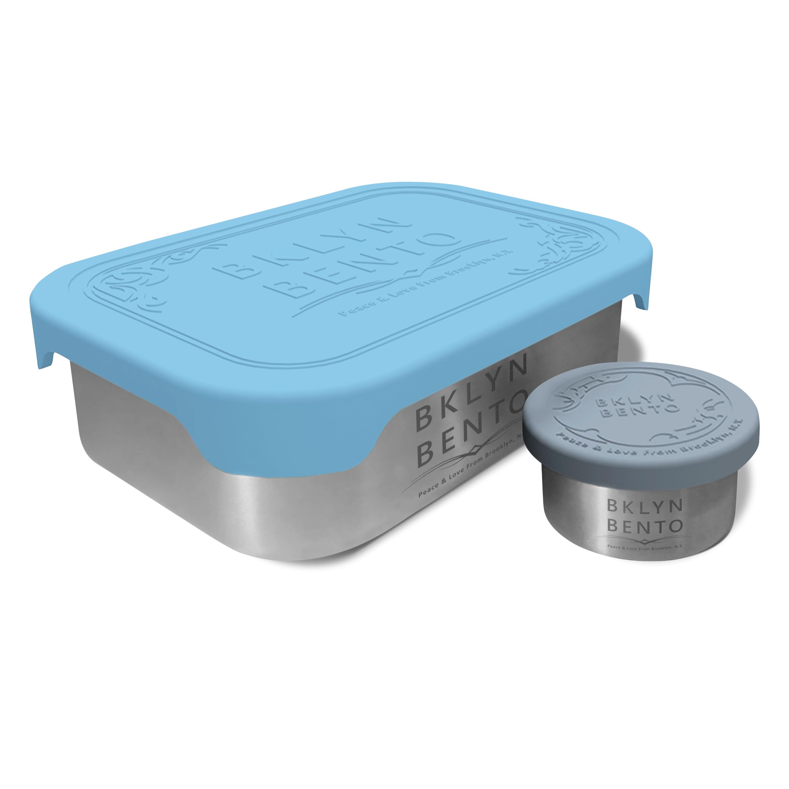 Stainless Steel Food Container & Condiment Holder with Leak Proof Silicone Lid - 2 Pack Metal Lunch Box Bento Box for Portion Control Snacks, Dressings & Meal Prep - Perfect for Office, School & Picnics (Blue)