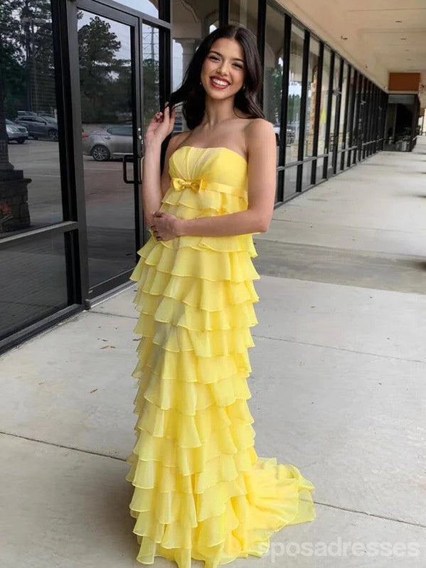 Elegant Yellow A-Line Strapless Maxi Long Party Prom Evening Dress 13426 | Formal Gowns for Weddings, Galas & Special Occasions