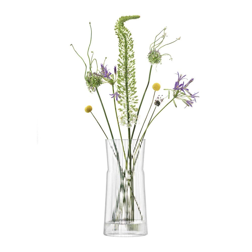 LSA International Gio Line Glass Lantern and Vase - 15 Inch Tall Clear Handmade Home Decor for Table Centerpiece, Wedding Decorations, and Outdoor Garden Lighting
